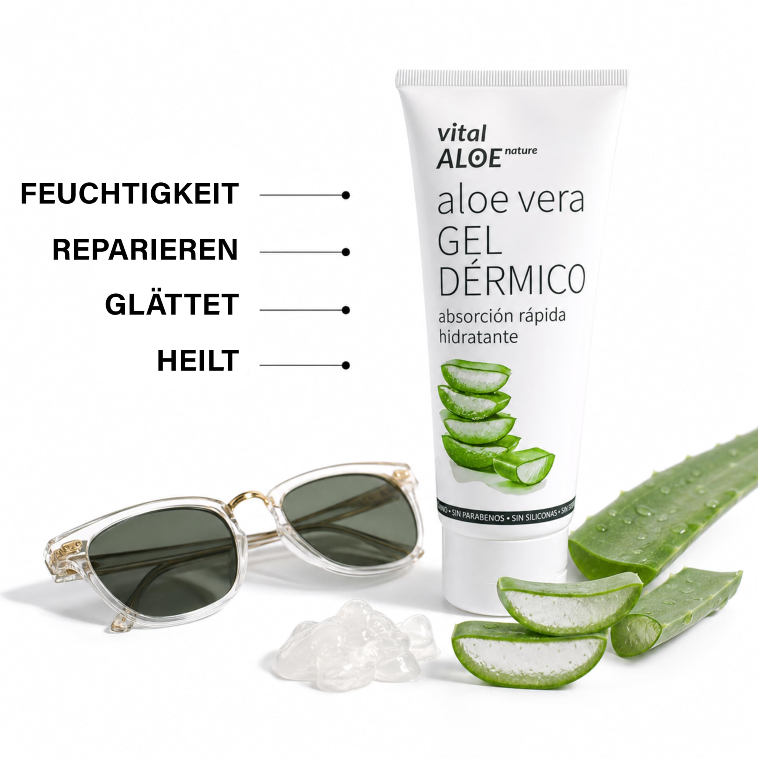 Aloe Vera Dermogel 5x200 ml | Feuchtigkeitsspendendes Gel für Gesicht und Körper mit Bio-Aloe Vera | After Sun und Nach der Haarentfernung | Schnell Einziehend, Vegan, Ohne Parabene und Farbstoffe