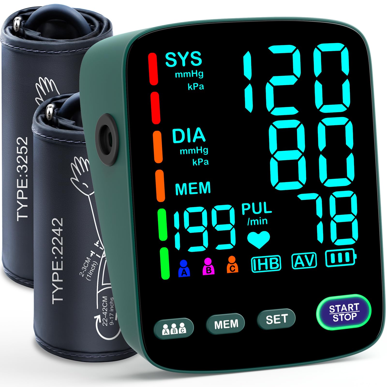 Blood Pressure Monitor,2 Cuff Sizes Automatic Upper Arm Blood Pressure Machine,9-17'' & 13-21'' Extra Large Blood Pressure Cuff Large LED Backlit Screen-3 User Mode/USB Cable and 4 AAA Batteries