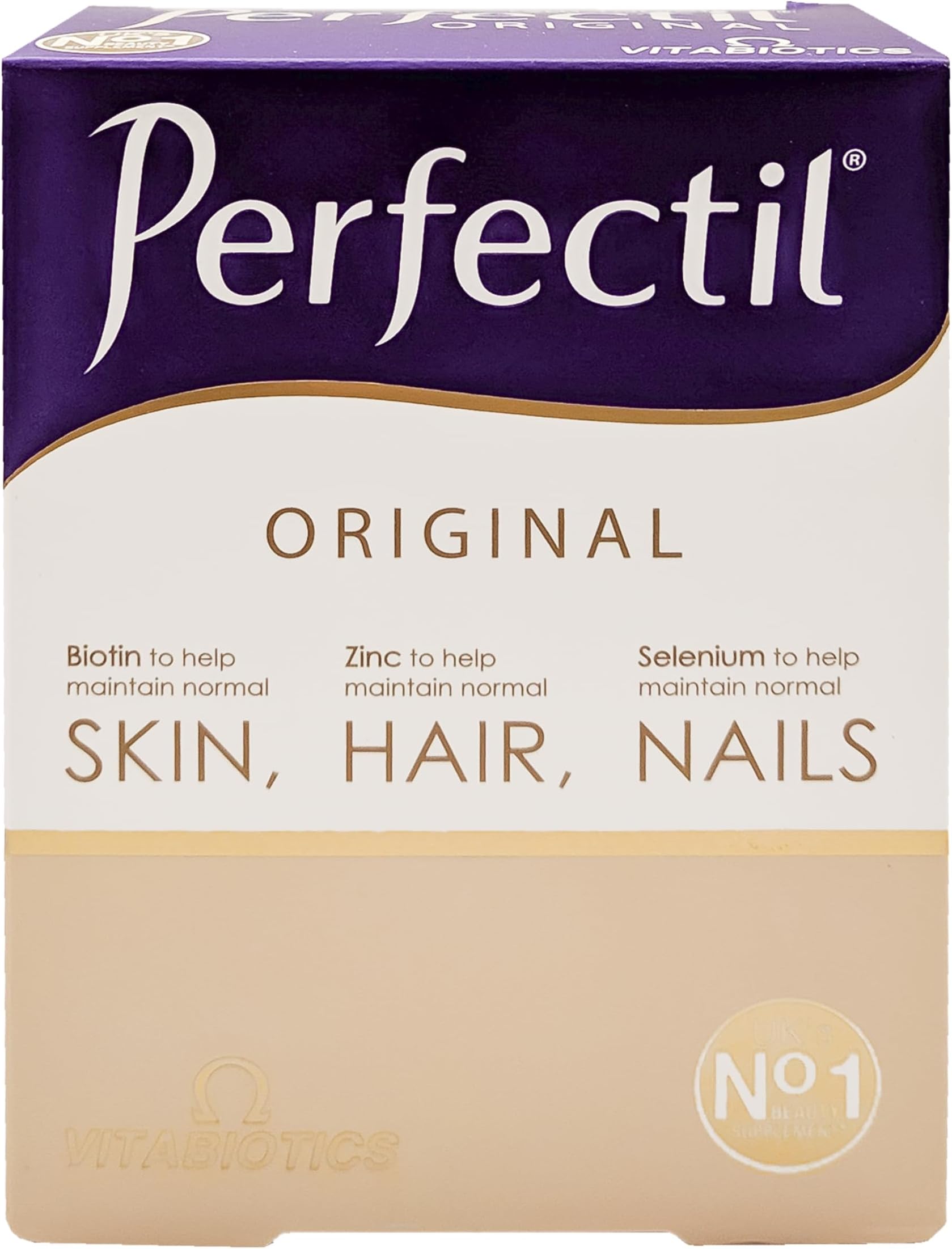 Perfectil Original 30 Tablets | Triple Active Support for Hair Skin and Nails | with Biotin, Zinc and Selenium | One-A-Day Formula | Unflavoured Tablets 30-Day Supply | Beauty Supplement