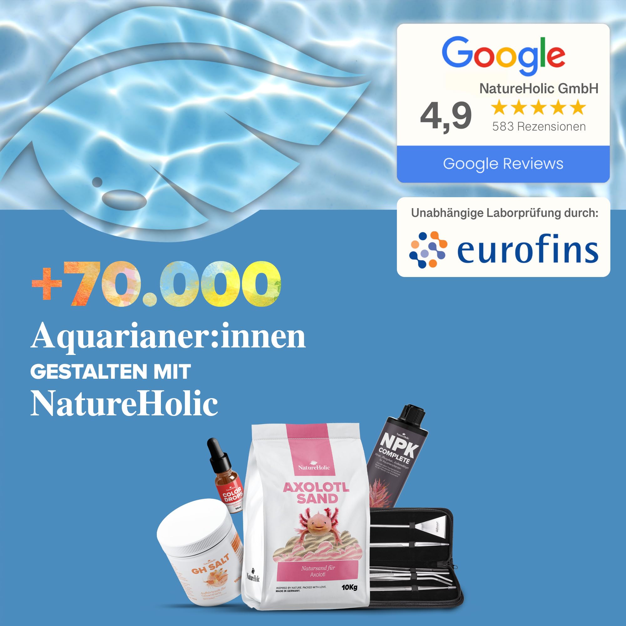 NatureHolic Paski testowe do akwarium 6 w 1 – szybki test azotynów, azotanów, chloru, pH, całkowitej twardości i twardości węglanowej – do akwarium, basenu z krewetkami i świeżej wody