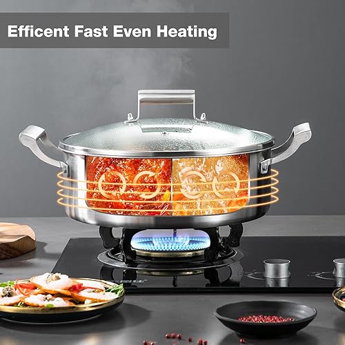 Miniatura 5 de Delarlo Utensilios de cocina de acero inoxidable de tres capas de 7 cuartos de galón con tapa de vidrio, olla caliente para cocina todo sartén, olla