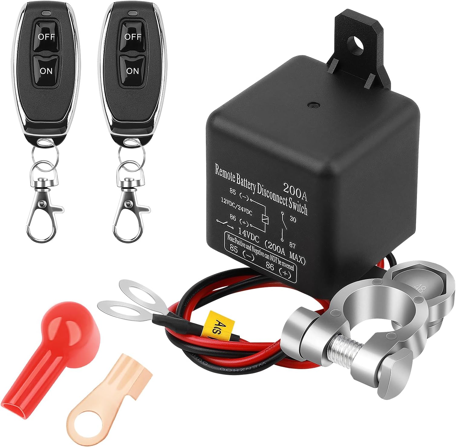 2nd Generation DC12V 200A Remote Battery Disconnect Switch Kill Switch with Long Black Negative Wire for Car Truck Anti-Theft Prevent Battery Drain Battery Switch Isolator (360A Starting Current)