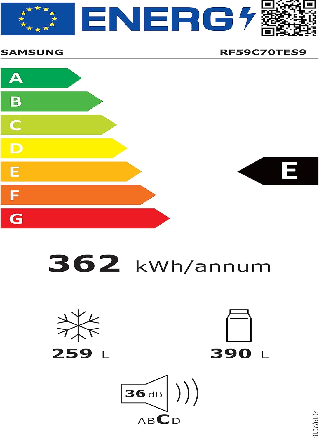 Energy label for Samsung RF59C70TES9/ES refrigerator