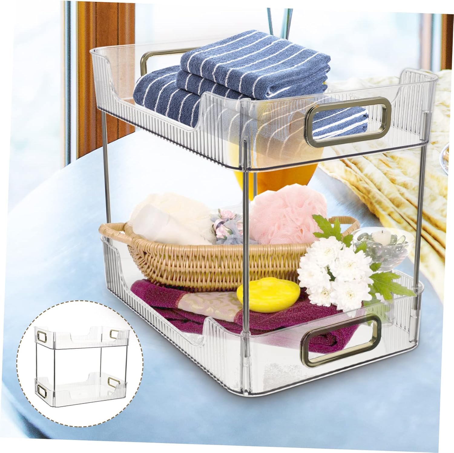 2-Tier Bathroom Countertop Organizer Vanity Holder Multi-Functional Toiletry Storage Rack for Makeup and Dresser Space-Saving Bathroom Shelf