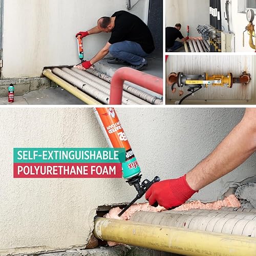 Miniatura 10 de Akfix Espuma en aerosol de bloque de fuego 840P (12 x 25.3 onzas), sellado de espuma expansible de poliuretano ignífugo de color naranja en ventana