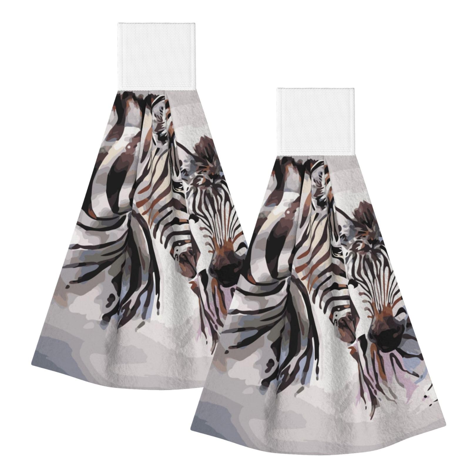 DOPKLNA Zebra Cute, 2 Pcs Hanging Coral Fiber Hand Towels for Bathroom, Absorbent Kitchen Towels