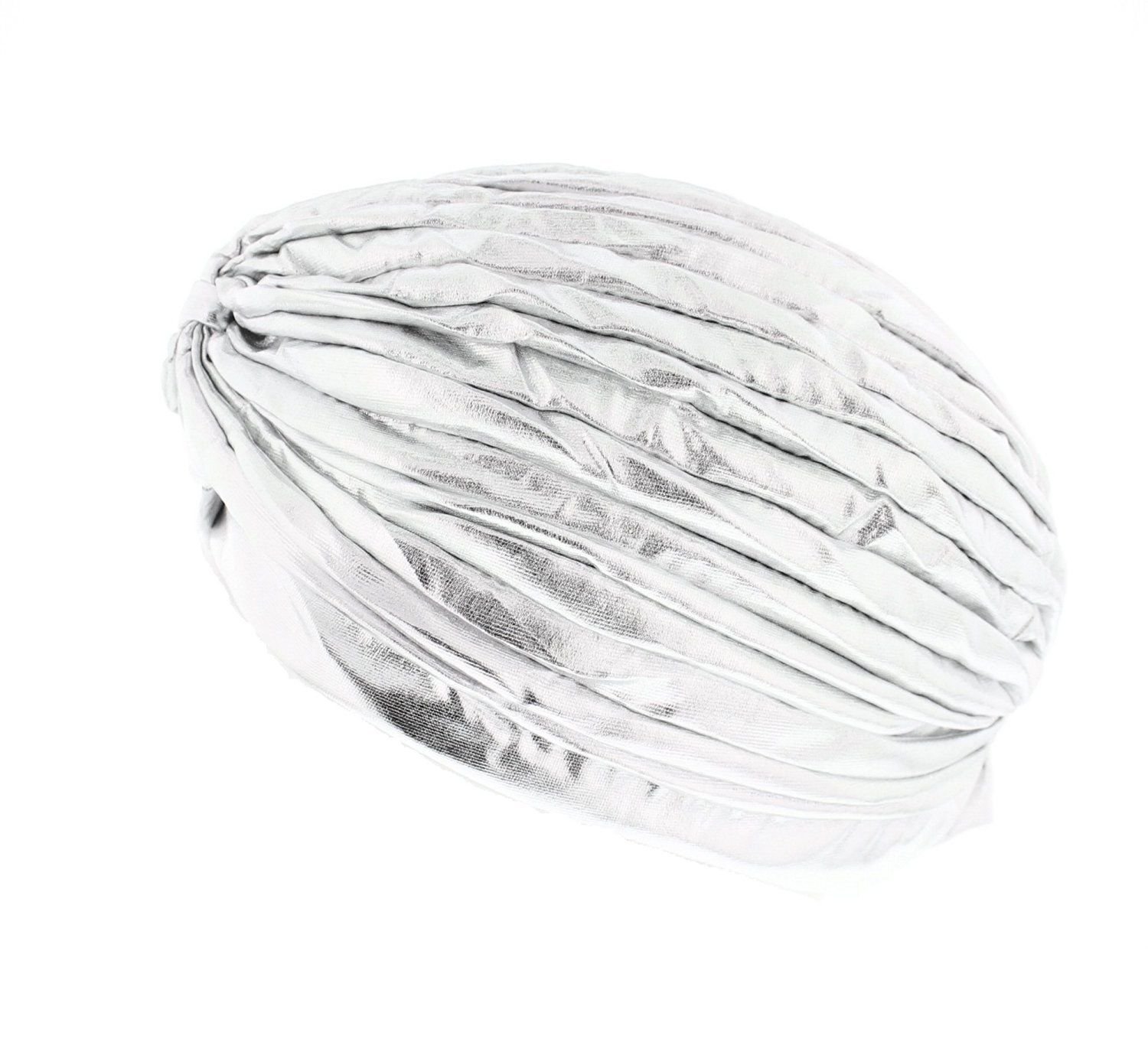 Mytoptrendz® -Women’s Twist Metallic Turban Headwrap Fancy Hat (Silver)