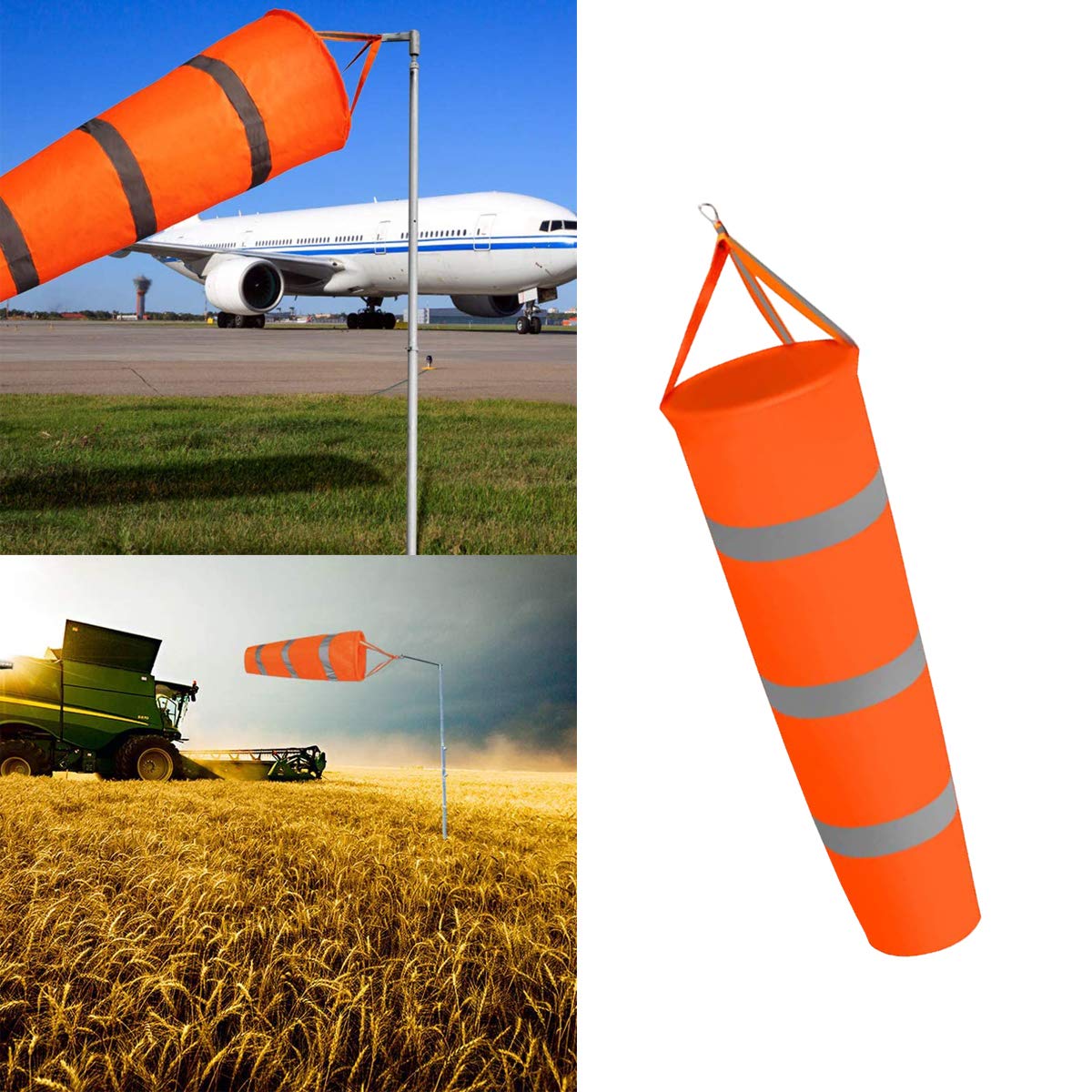 Manica a Vento con 2PCS Moschettone di Fissaggio Segnavento Indicatore Direzione Vento Windsock per Rilevare la Direzione del Vento (80cm)