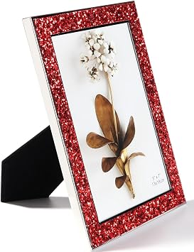 Red Picture Frames - Premium Quality Metal 5 x 7 Inch Glitter Photo Display for Desk, Tabletop, Counterspace, Shelf