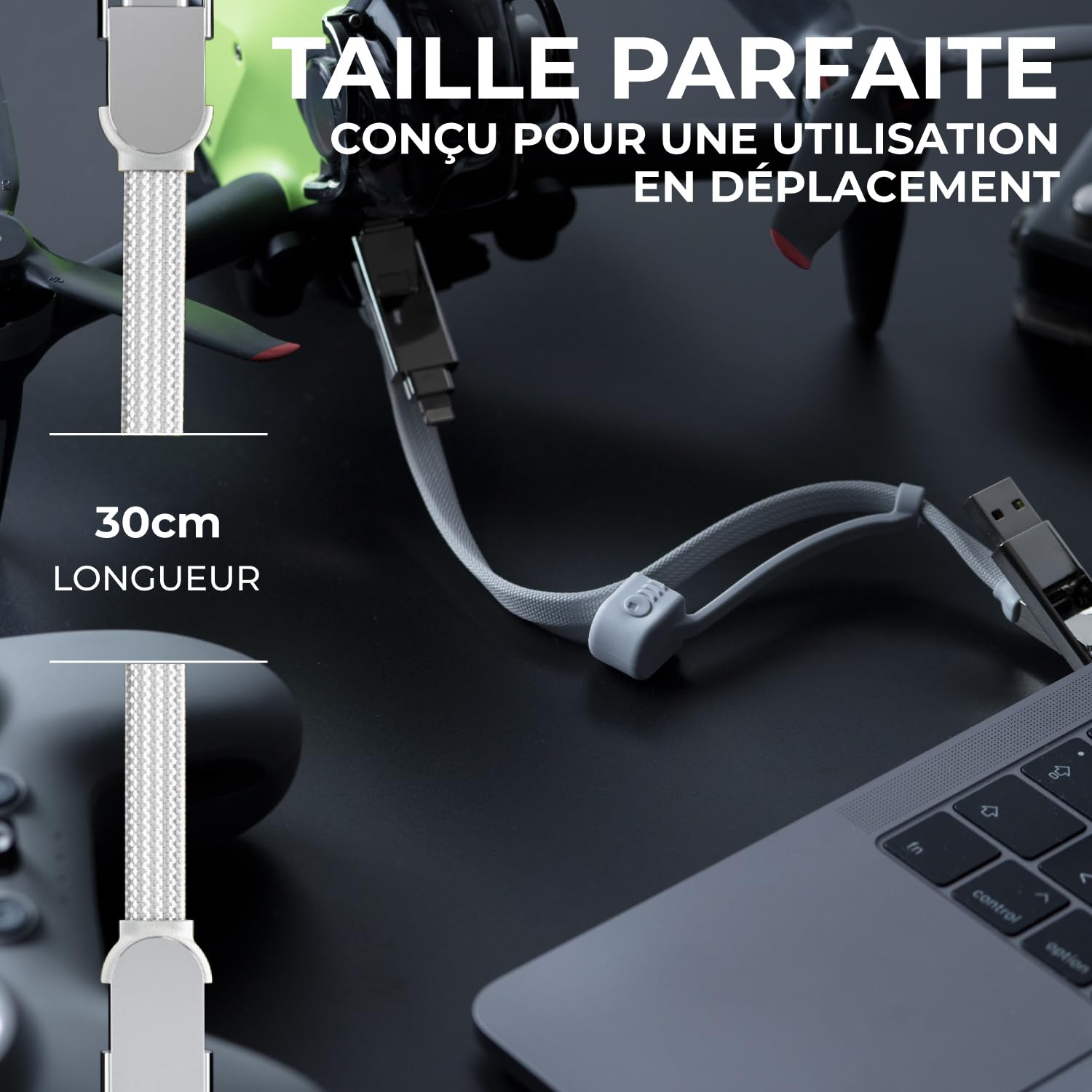 Rolling Square inCharge XL 30cm - Cable Usb c Charge Rapide, 100 W - Chargeur Usb c Universel 6 en 1 pour Appareils Mobiles avec Usb c + Cable Lightning et Micro Usb, Idéal comme Cadeau Homme, Blanc