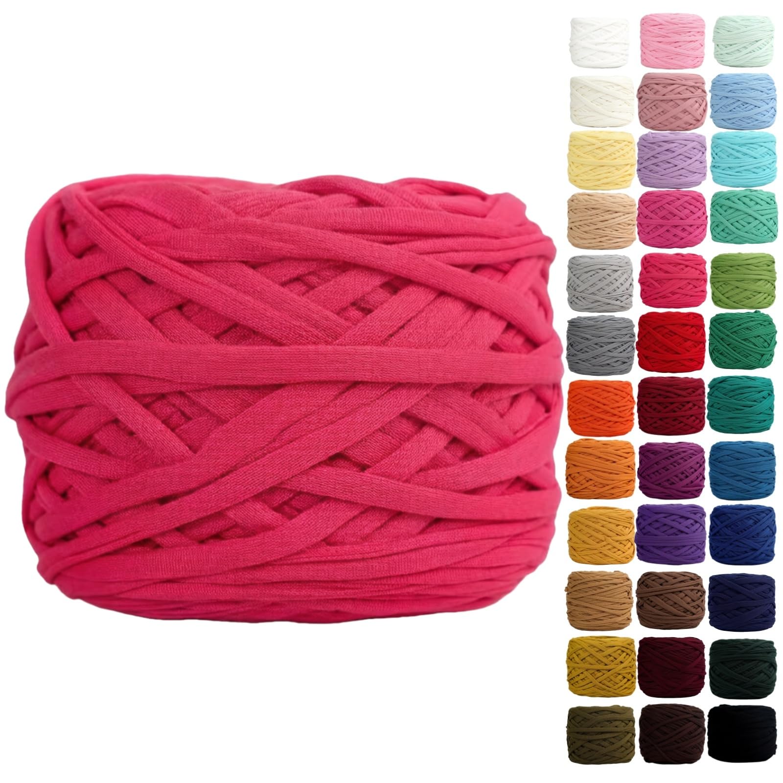 Binwat T Shirt Yarn for Crocheting 150m Elastic Ribbon Yarn Thick Crochet Fabric Yarn, Knitting T-Shirt Yarn for Crochet Bag/Blanket/Basket, DIY Crafts Projects, Home Decor (Rose Red) — image 1
