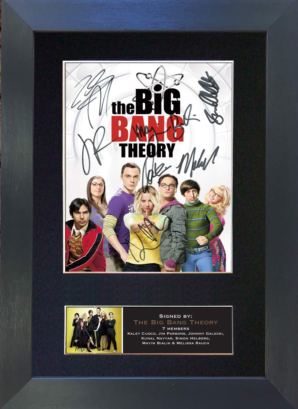 THE BIG BANG THEORY No2 Signed Autograph Mounted Photo Reproduction PRINT A4 Rare Perfect Present Birthday Christmas (297 x 210mm) #723 (Black Frame)