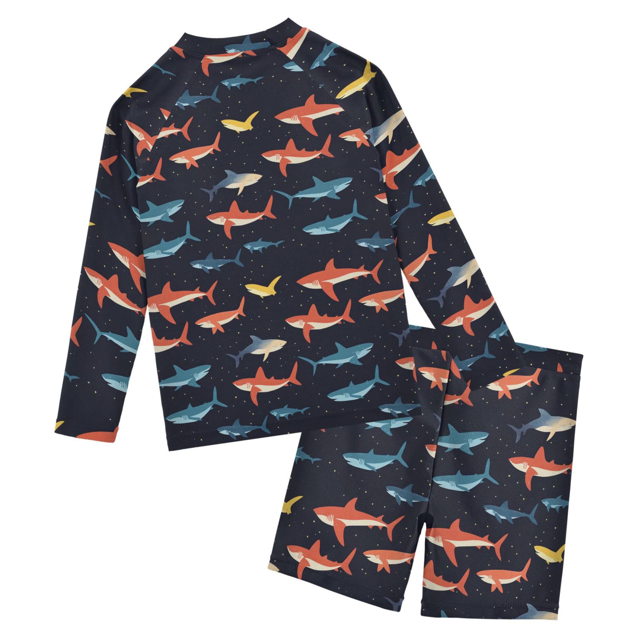 Cute Shark Boys Rash Guard Swimsuits Set for Boys Long Sleeve Swim Shirts Bathing Suits with Trunks B0404972