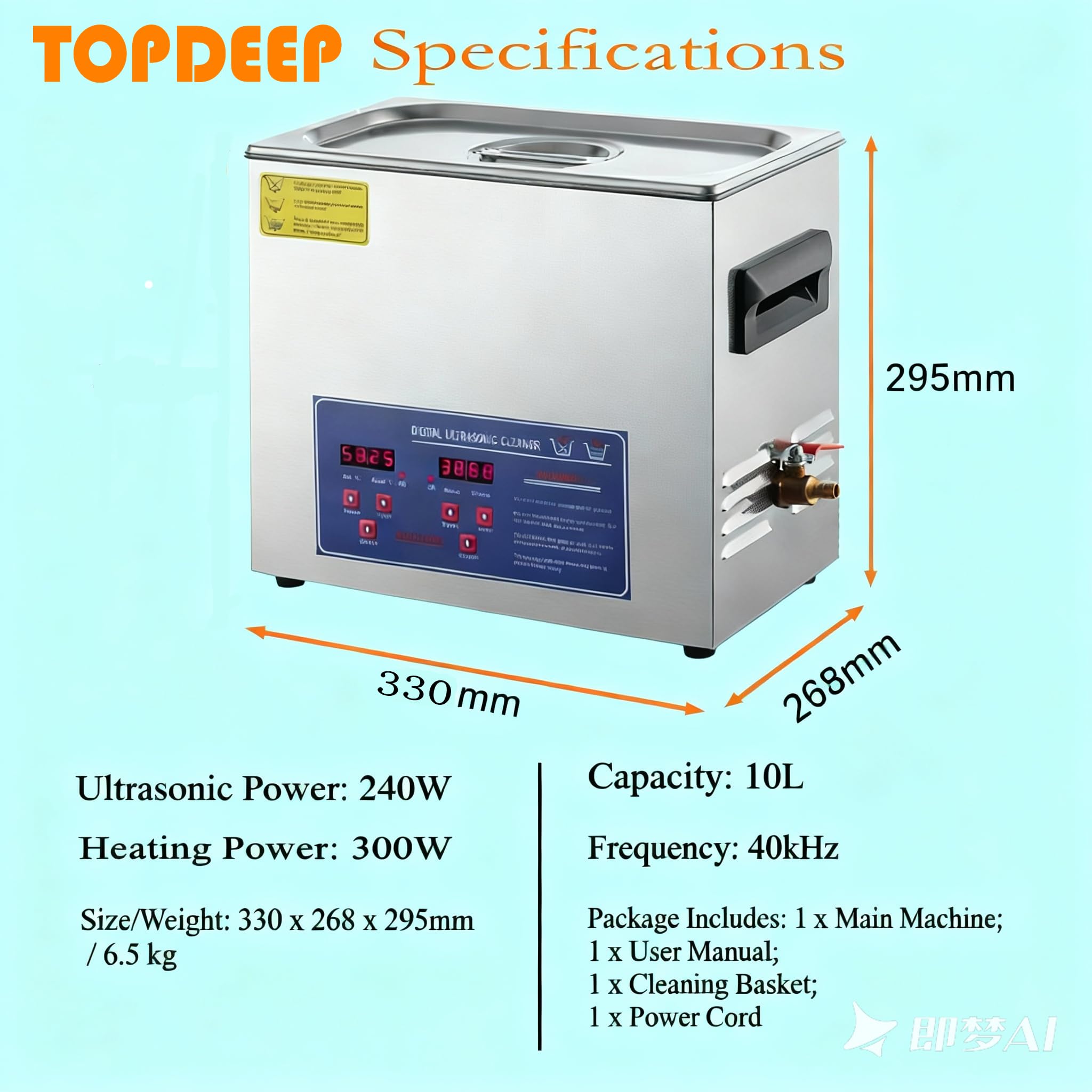 TOPDEEP 10L Ultraschallreinigungsgerät, 240W Ultraschall Professioneller digitaler Labor-Ultraschallreiniger mit Heizfunktion und Timer zur Reinigung von Bauteilen und Instrument