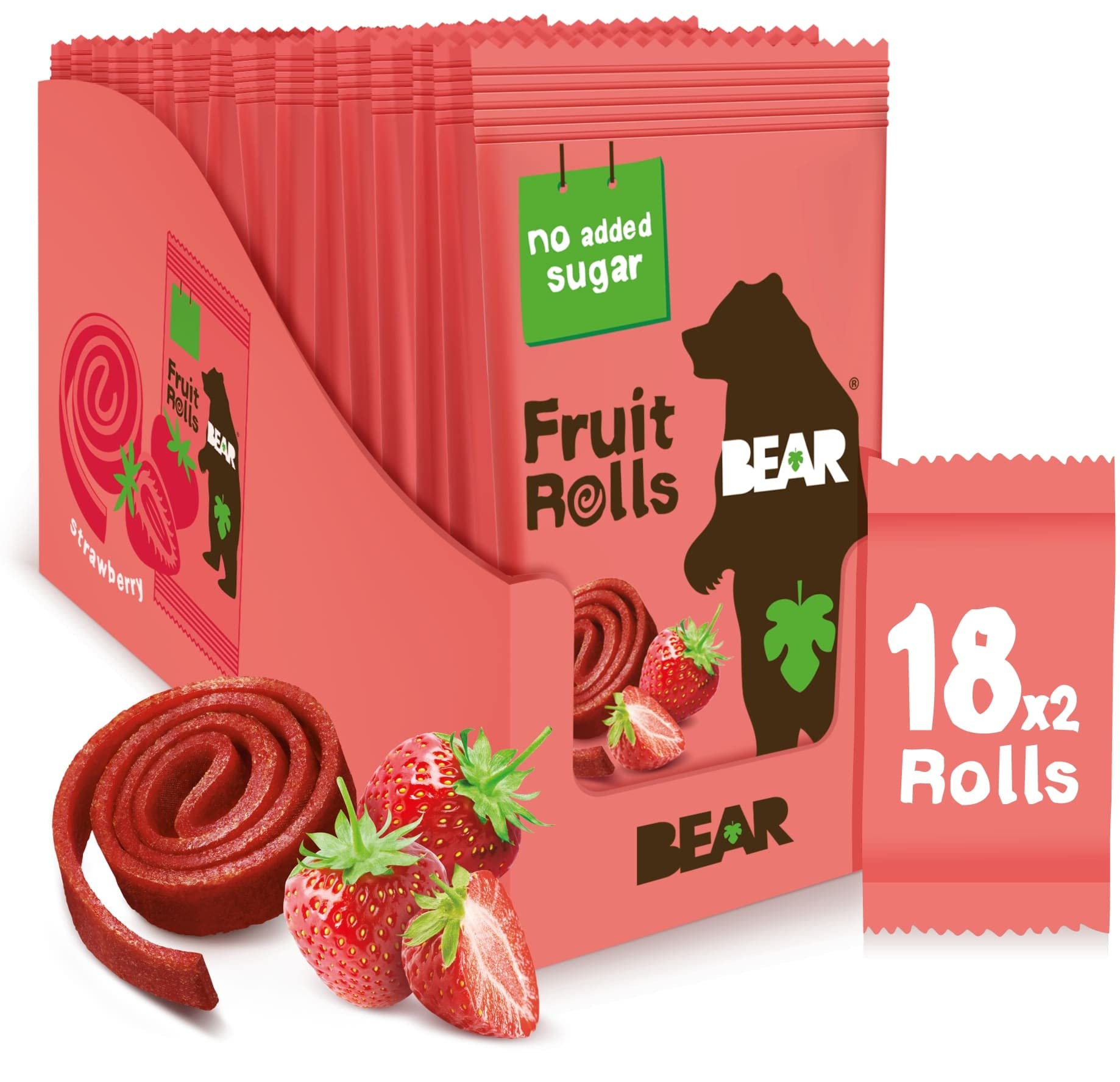 BEAR Fruit Rolls Strawberry - 100% Natural Ingredients - No added sugar - Healthy School and Lunch Snacks for Kids and Adults - 18 x 20gBEAR Fruit Rolls Strawberry - 100% Natural Ingredien…