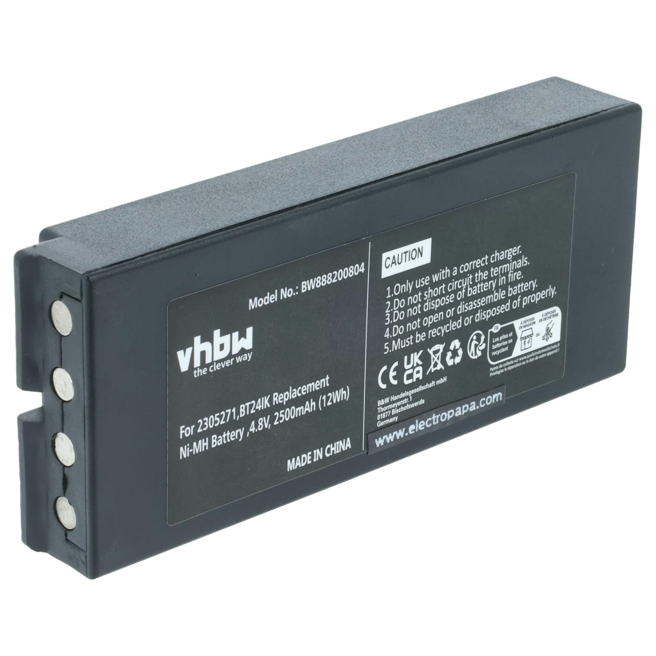 vhbw batteria compatibile con Danfoss IK3, IK4, T70/4, T70/8, T70/3 Radiocomando Industriale, Telecomando (2500mAh, 4,8V, NiMH) - Nero
