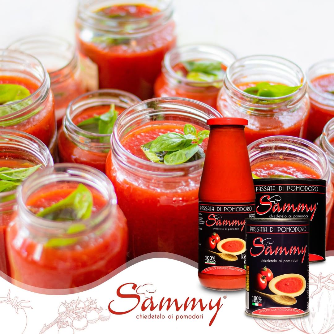 SAMMY - Passata di Pomodoro, Ideale per Sughi e Piatti Gourmet, 100% Filiera Italiana, Gusto Dolce e Intenso, 24 Pezzi in Latta da 400gr
