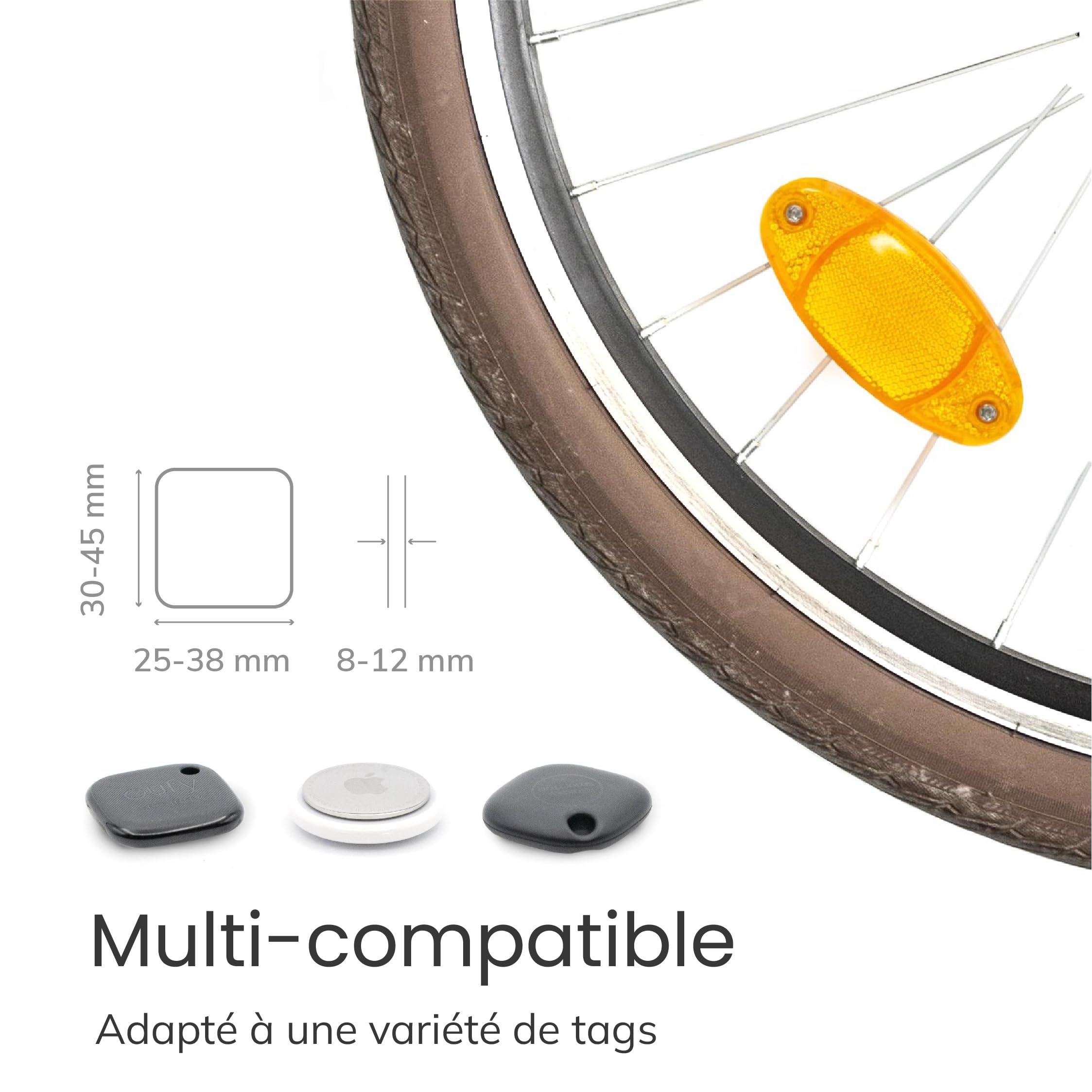 OVERADE Innovation Française - AIRFLEC x2 - Support pour Tracker GPS AIRTAG - Catadioptres de Roues - Alarme Antivol Vélo