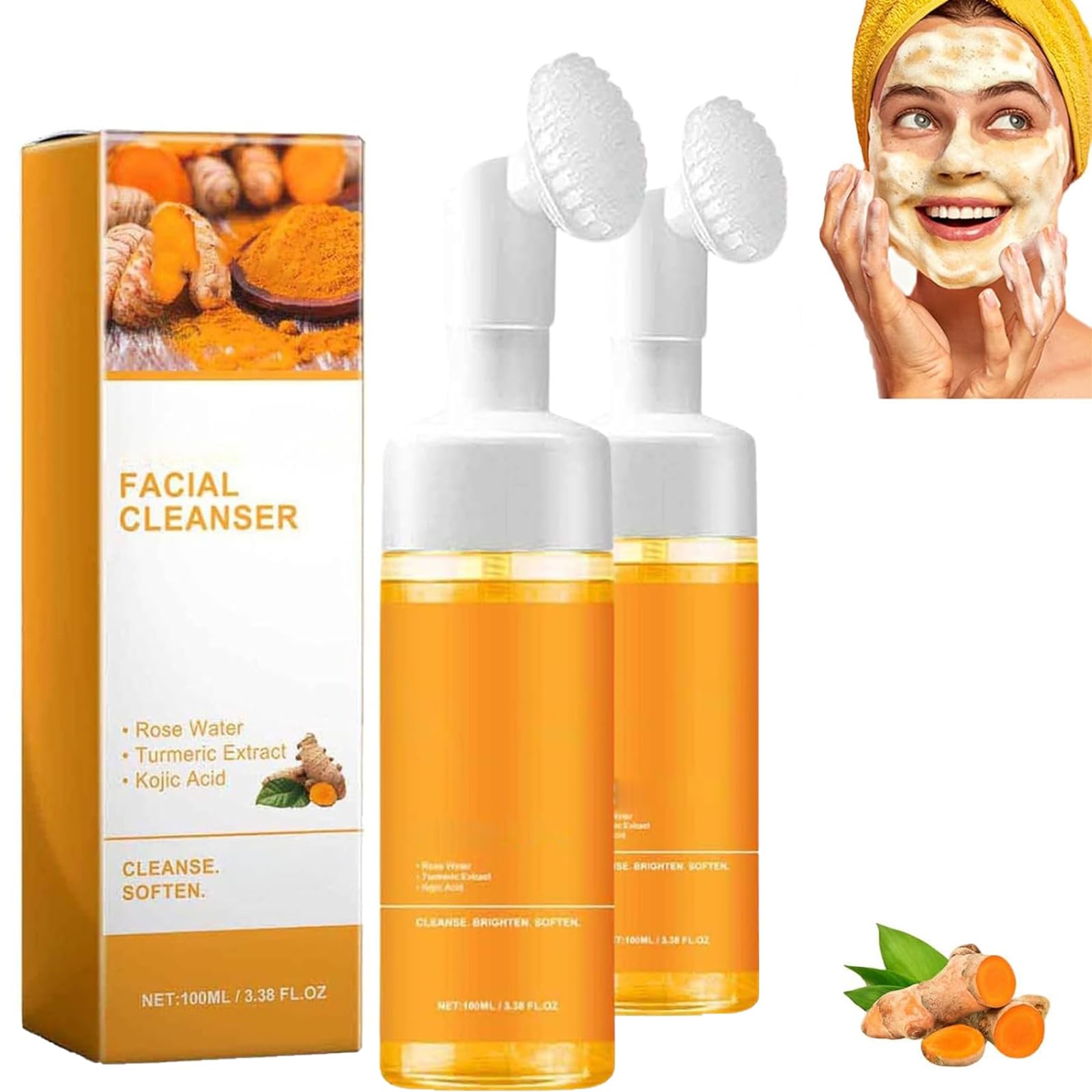 Turmeric Face Wash,Turmeric Facial Cleanser,Foaming Facial Cleanser,Deep cleansing of facial skin,Turmeric Foaming Cleanser for All Skin (2Pack)