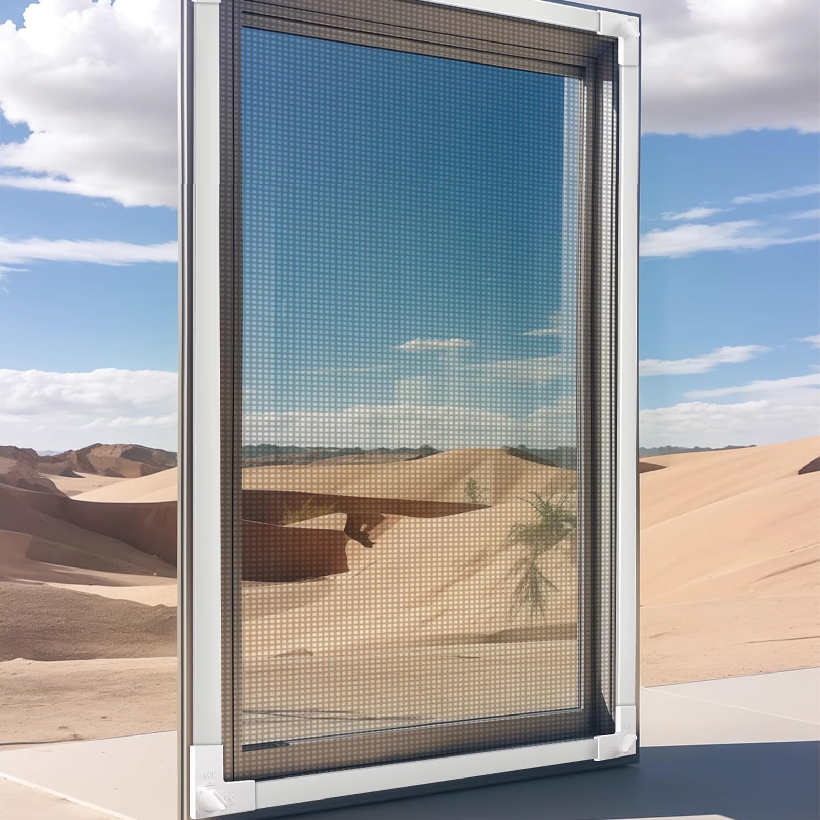 Mosquitera Magnética Ajustable para Ventana 55x135cm, Malla de Fibra de Vidrio, Imanes Autosellantes Reforzados con Marco Completo y Clips de Fijación, Kit DIY Fácil Montaje (Marrón 1,150 * 150cm)