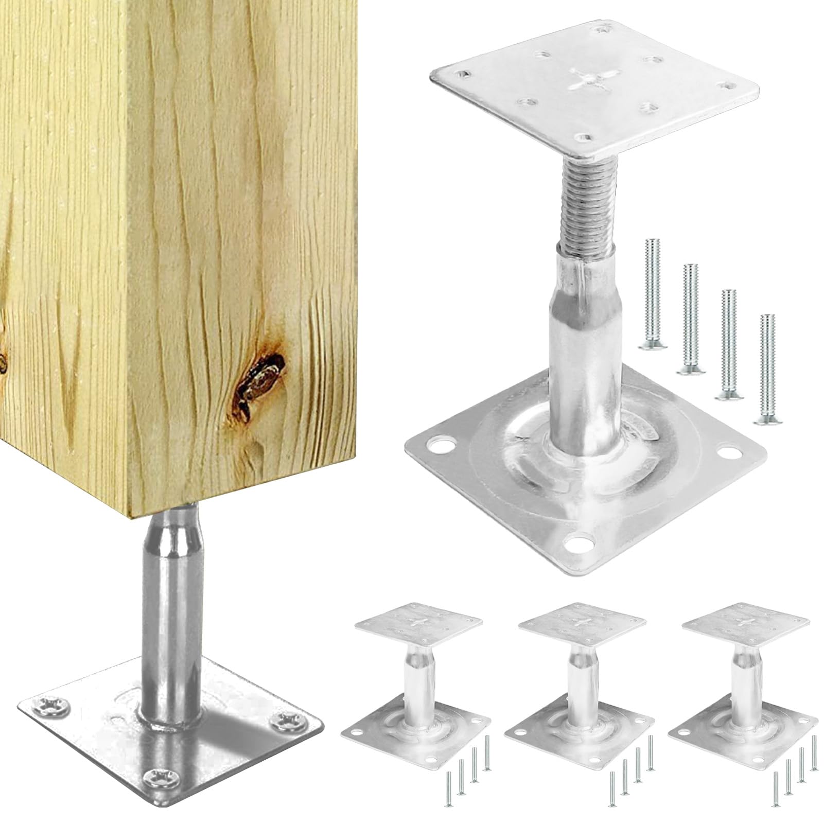 Pied de poteau réglable Bocguy avec 16 vis pour ancrage anti-corrosion