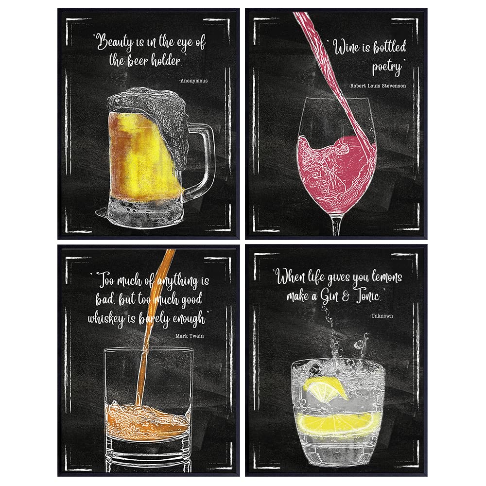 Bar Accessories Tools Art Prints - Vintage Quotes Wall Art Poster Set - Chic Home Decor for Kitchen, Man Cave, Den - Gift for Men, Whiskey, Wine, Martini Fans - 8x10 Photo Unframed