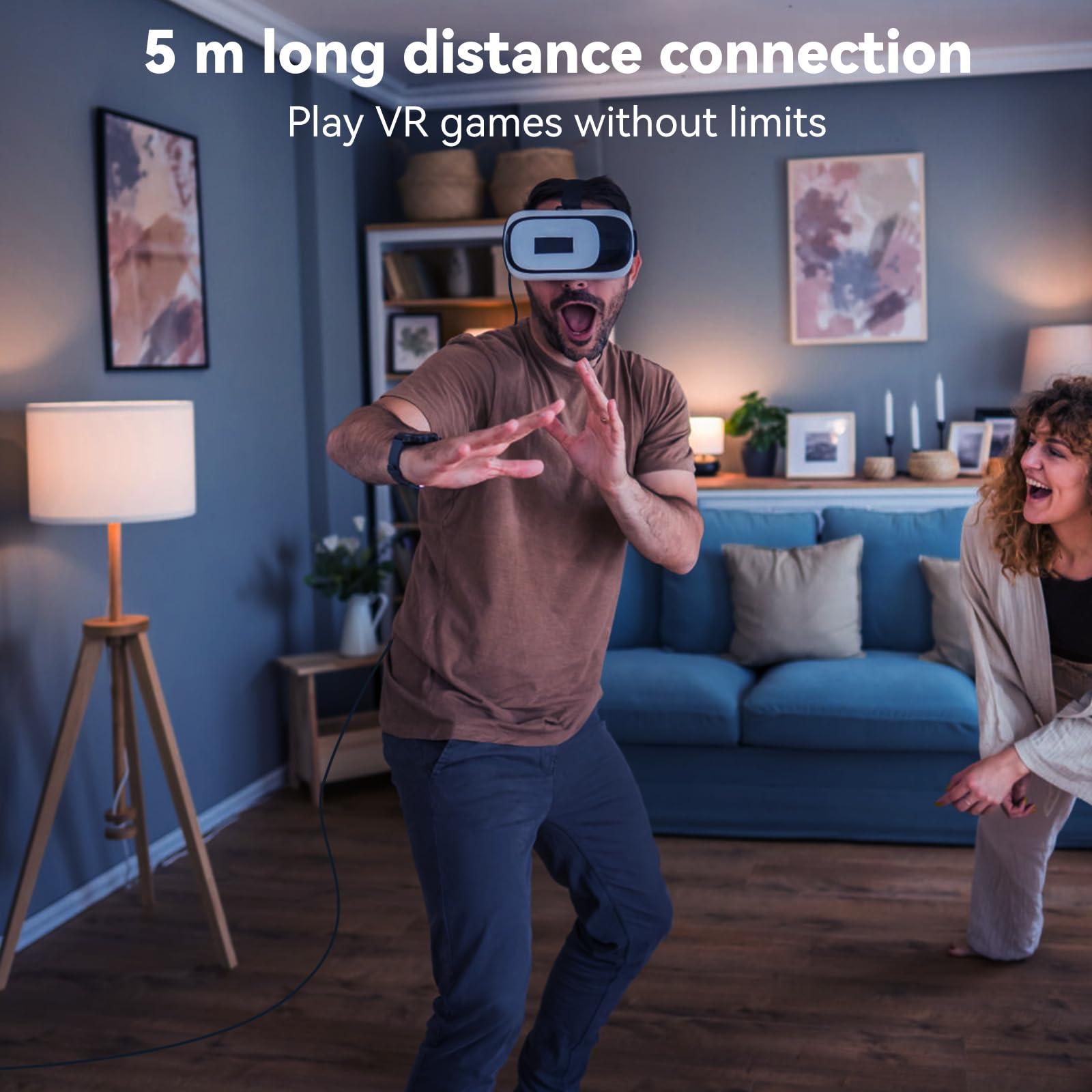 ELUTENG Cavo Link a 90 gradi da 5M per Meta Oculus Quest 3/2 Pro/Pico 4 Cavo da USB 3.0 a Type-C Cable per Cuffie VR e PC da Gioco Cavo di Collegamento con Trasferimento Dati 5Gbps Accessori PC Steam