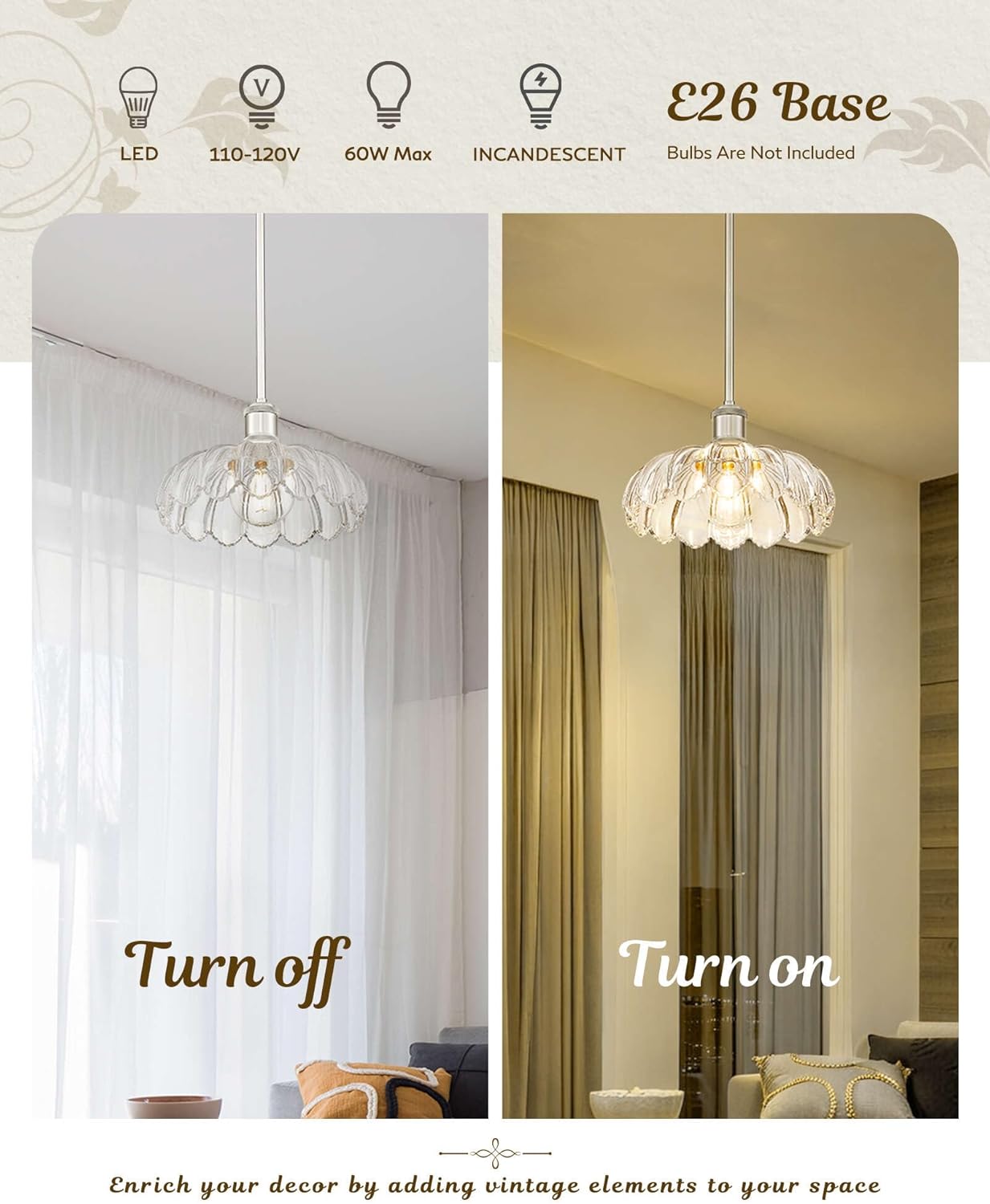 FEMILA 3 Pack Kitchen Island Lighting, Brushed Nickel Pendant Light, Hanging Light Fixture for Bedroom Hotel Living Room, E26 Base, 4FJX82MIL-3PK BN