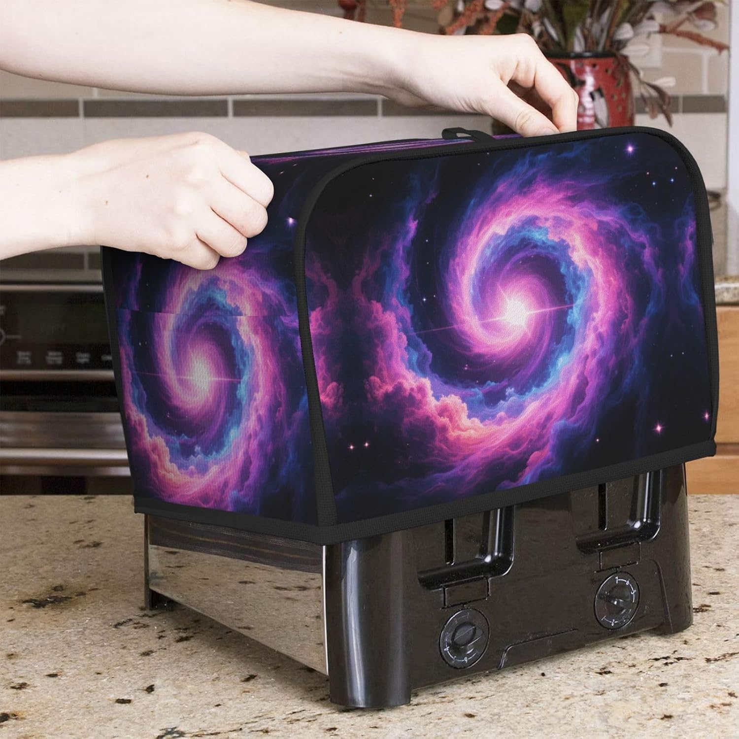 Nebula Galaxy Toaster Cover 2 Slice, Waterproof Bread Machine Covers with Pockets Universal Size Kitchen Small Appliance Cover with Handle, Dust and Fingerprint Protection