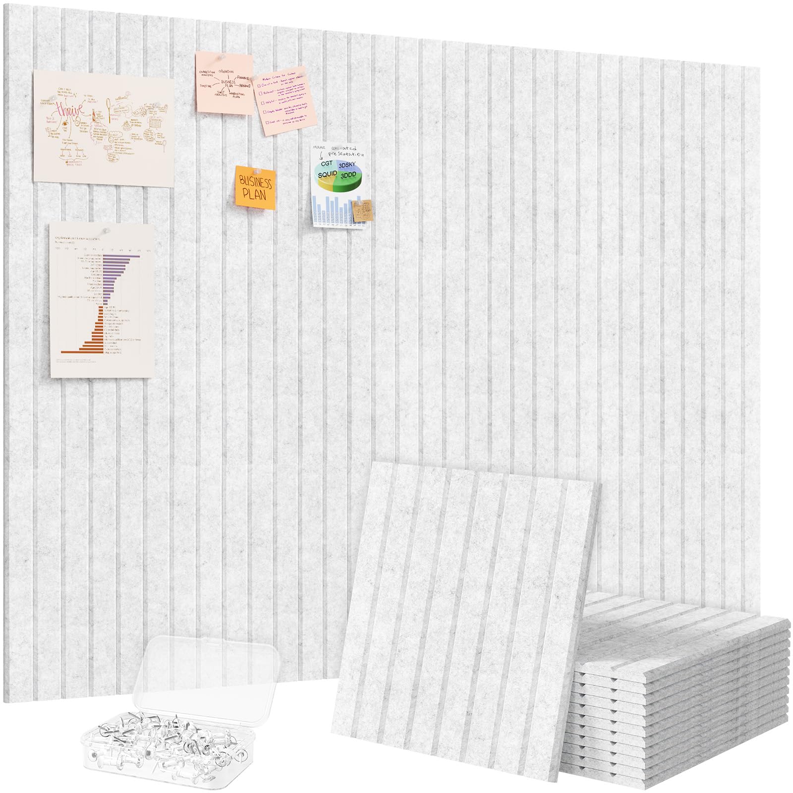 Lifewit Felt Slatted Bulletin Board with Self-Adhesive, 120 x 90 cm-12 Pack Cork Board Alternative, Pin Board Vision Board Message Board with 30 Pushpins for Office Decor, Room Decor, Grey