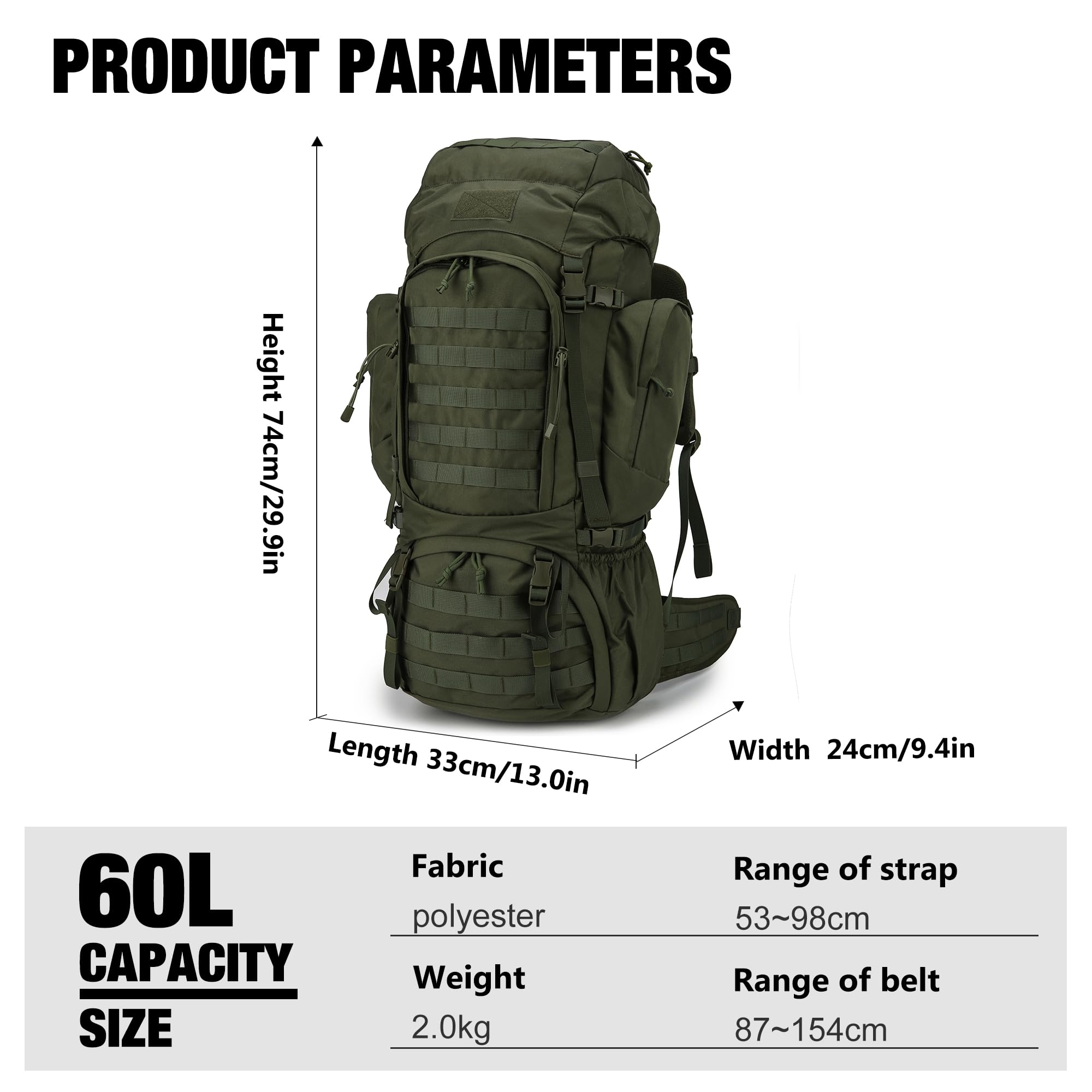 Mardingtop Mochila Táctica 60 Litros con Protector de Lluvia Trekking Expandible Aire Libre Senderismo Viaje Acampar