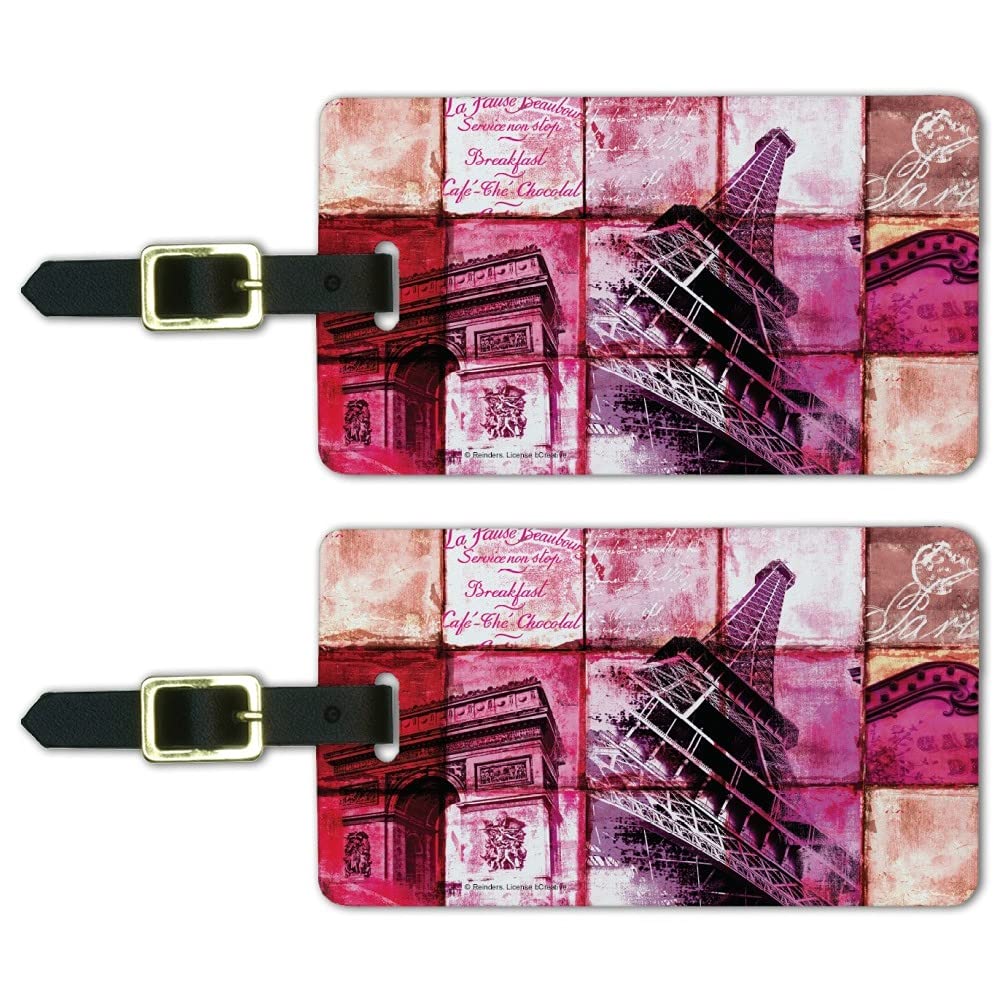 Paris France Eiffel Tower Tile Collage Luggage ID Tags Cards Set of 2