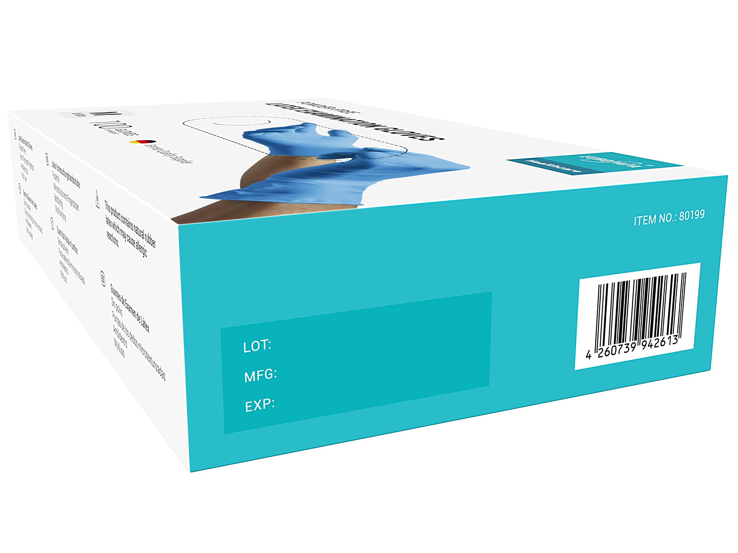 Skin Blue Lot de 100 gants jetables en nitrile sans poudre ambidextres