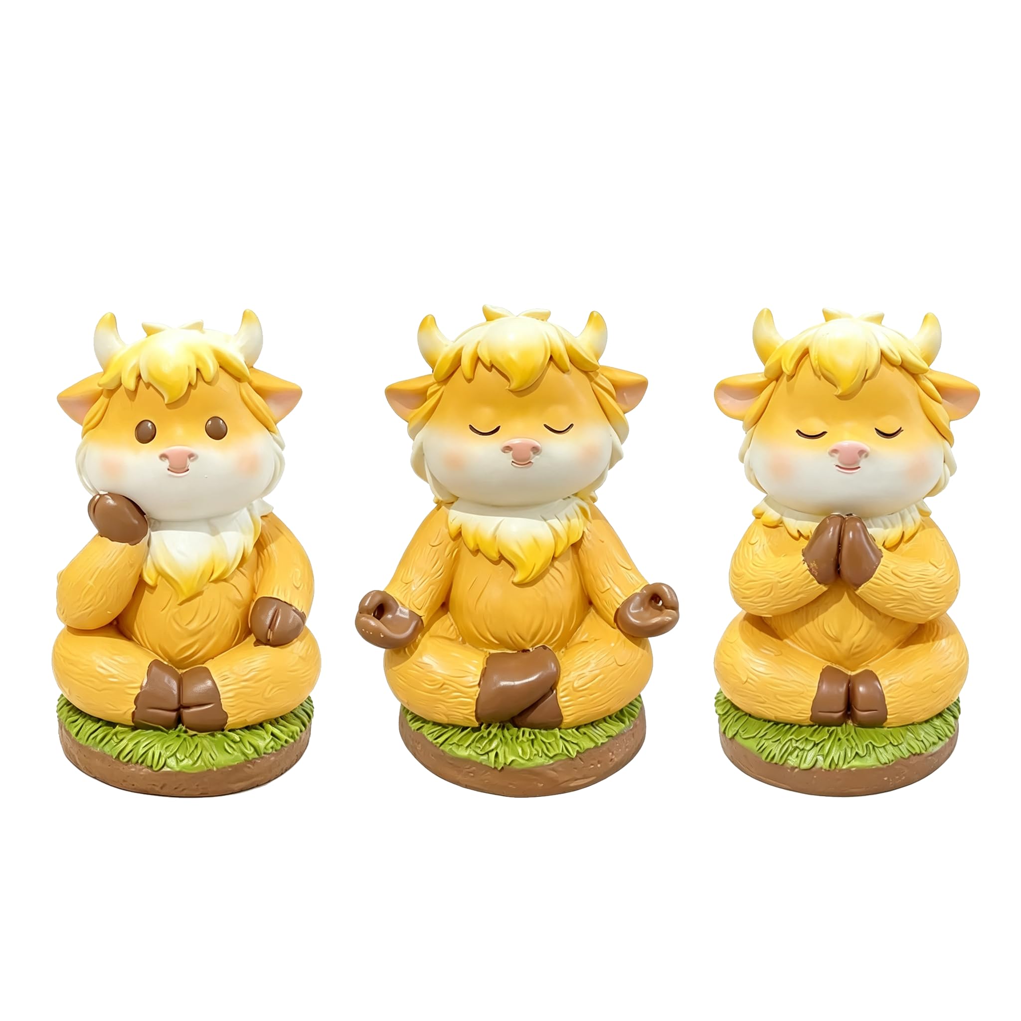 3 figuras de vaca de las tierras altas, estatuas de resina para decoración de ganado, meditando y orando, centro de mesa rústico para Navidad, Acción de Gracias, regalo de cumpleaños