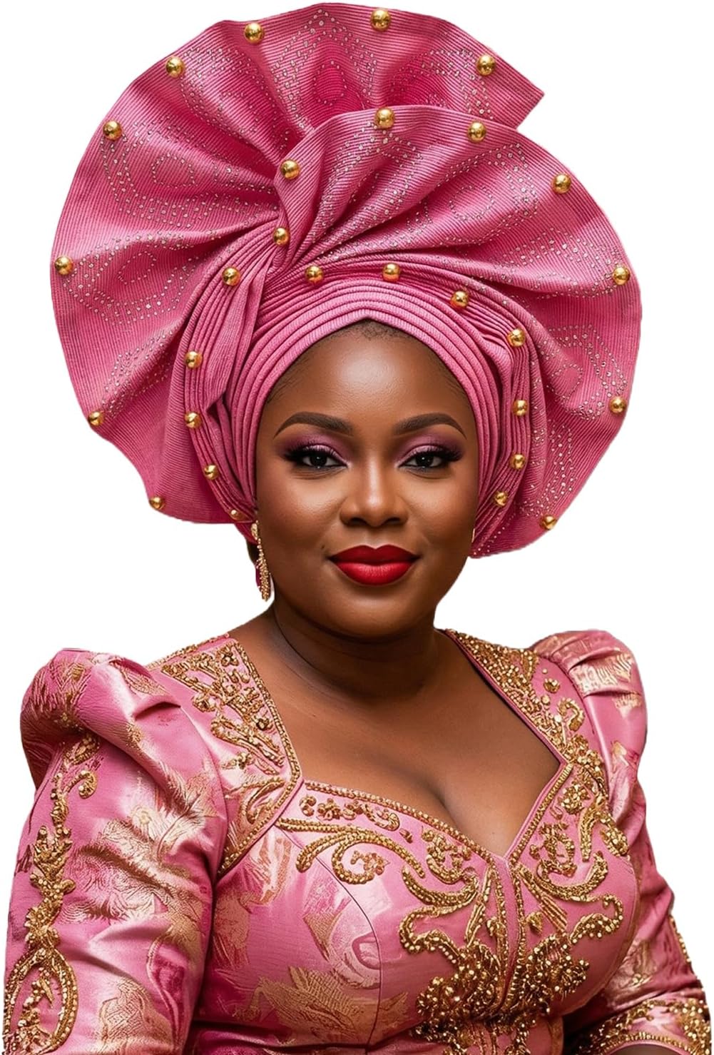 African Gele Head Wrap for Women, Nigerian Headpiece, Pre-Tied with Velcro, Beaded Turban Hat