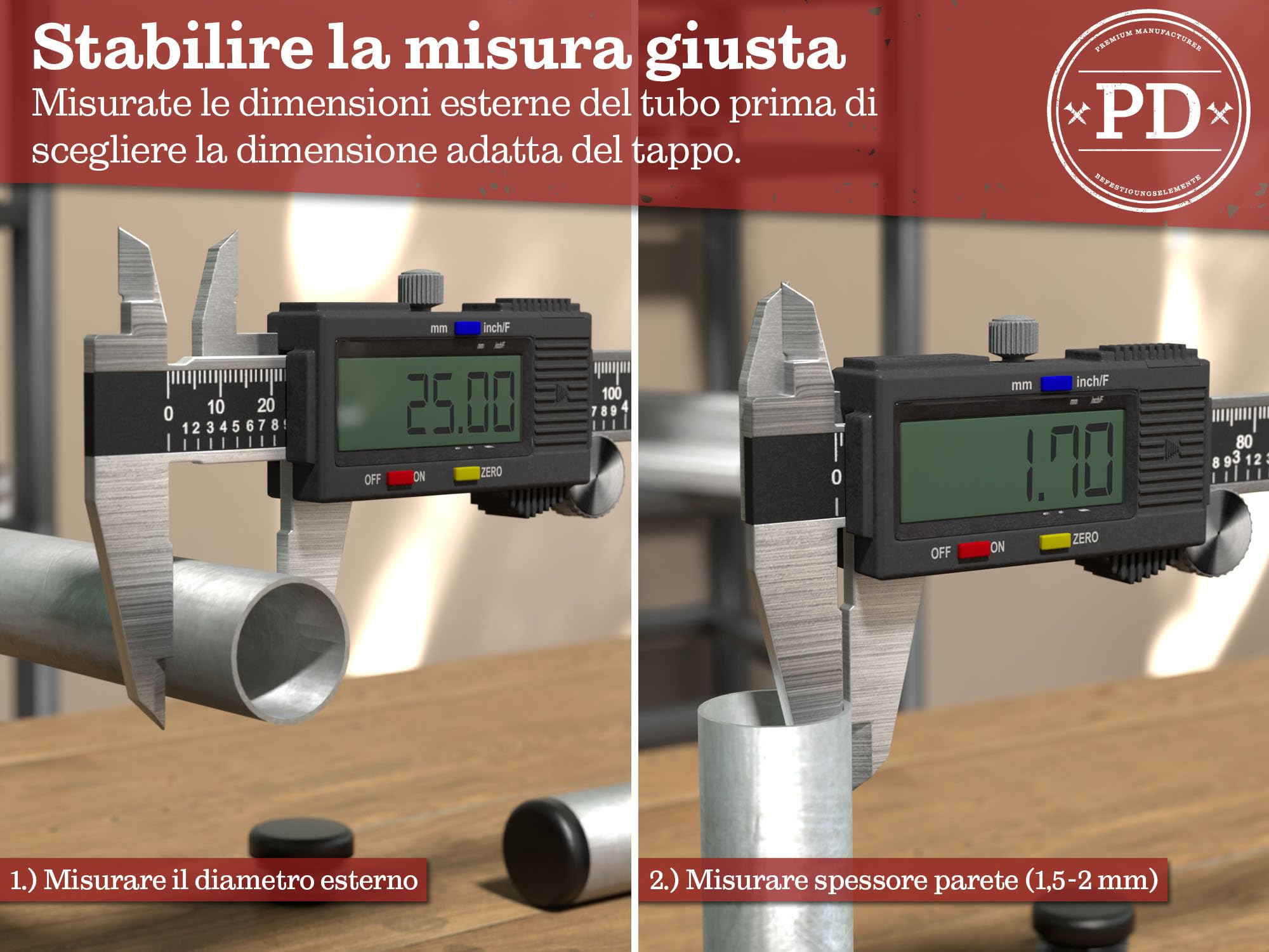 PD® Tappi a Lamelle Rotondi 60mm per Tubo | PE Terminale di Plastica | Protezione Tubi Tappo Alettato | Nero | 4 Pz.