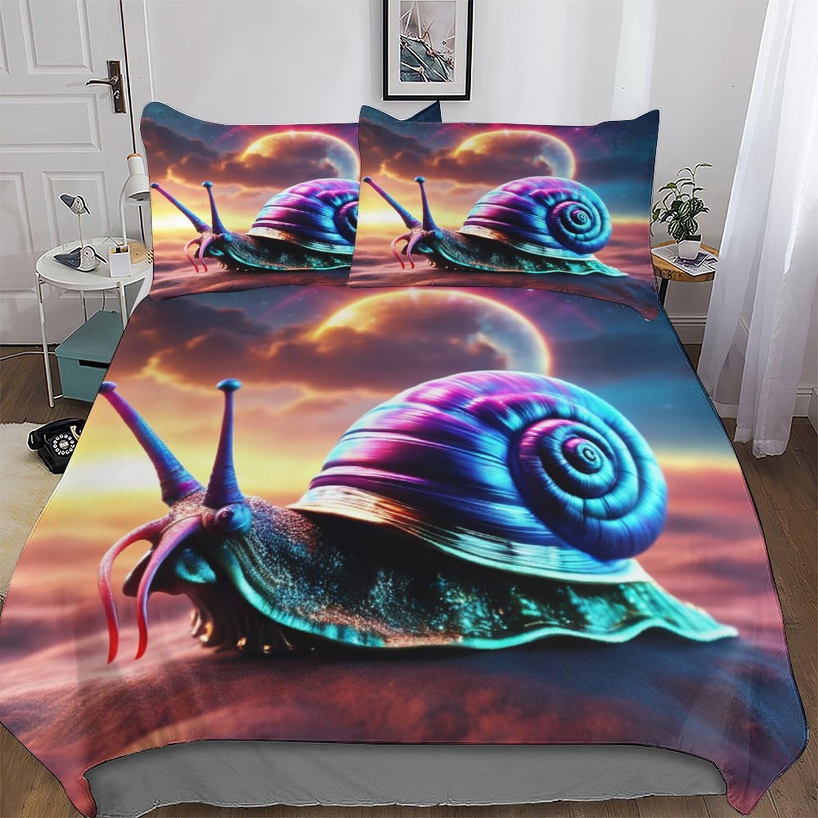 Parure de lit housse de couette escargot 3D 3 pièces 200x200cm imprimé pour lit double adulte