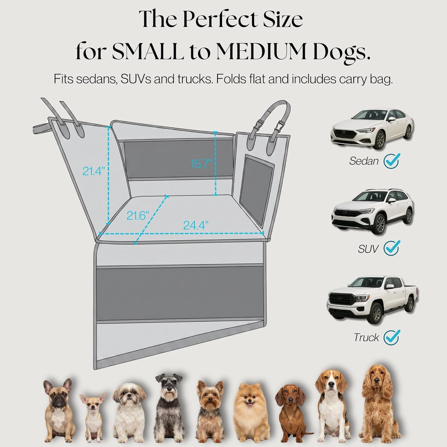 Dog Car Seat Cover with Hard Bottom – Back Seat Extender for Small & Medium Dogs, Waterproof & Non-Slip Hammock, Reinforced & Stable Design with Storage Pockets for Cars, SUVs & Trucks (Black)