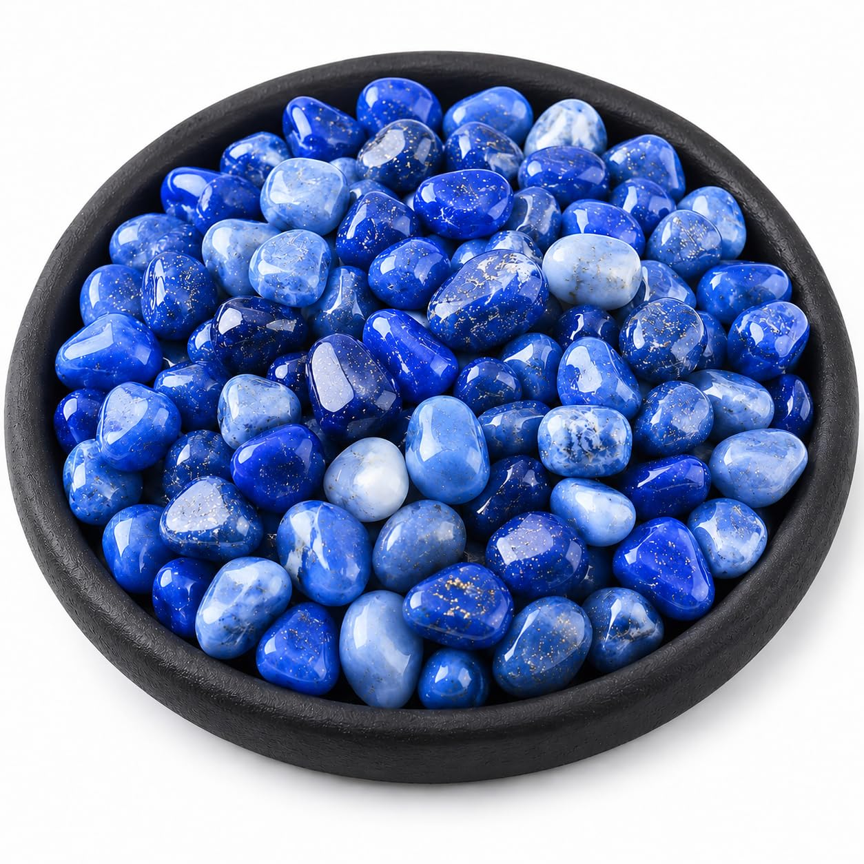 Polished Lapis Lazuli Crystal Bulk - 0.5" Colorful Tumbled Stone Chips Rocks, 10 oz Crushed Sea Glass Vase Filler Small Stones for Healing, Reiki, Crafting, Home Decor