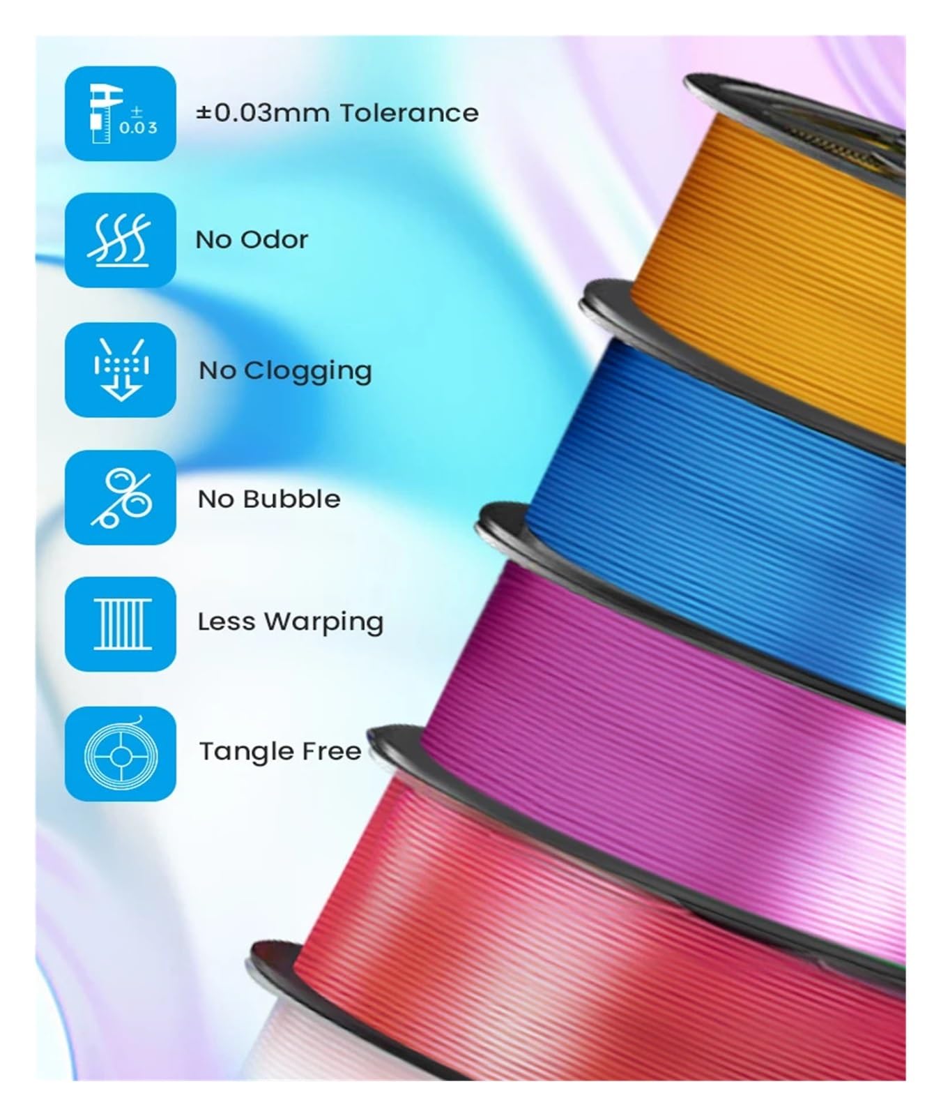Filament PLA do drukarek 3D, Filament jedwabny PLA do drukarki 3D 1,75 mm kg, wielokolorowy(Silk Rainbow)