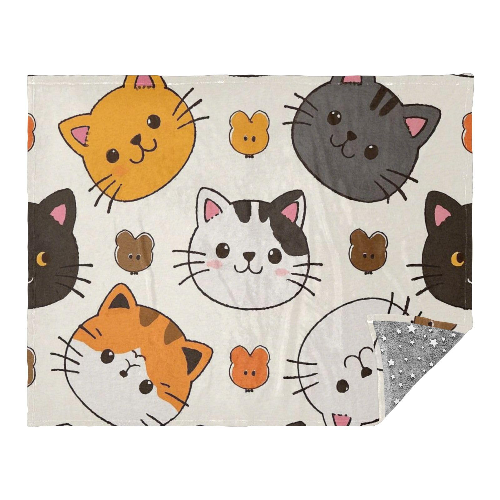 Couverture douce chat mignon jeté de canapé grand format 127x178