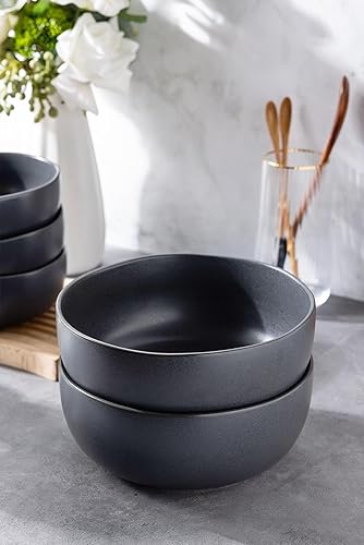 Miniatura 4 de AmorArc Juego de 2 cuencos de cerámica grandes de 38 onzas  Cuencos de cerámica negra moteada para sopa, ensalada, ramen, avena, pasta, frutas,