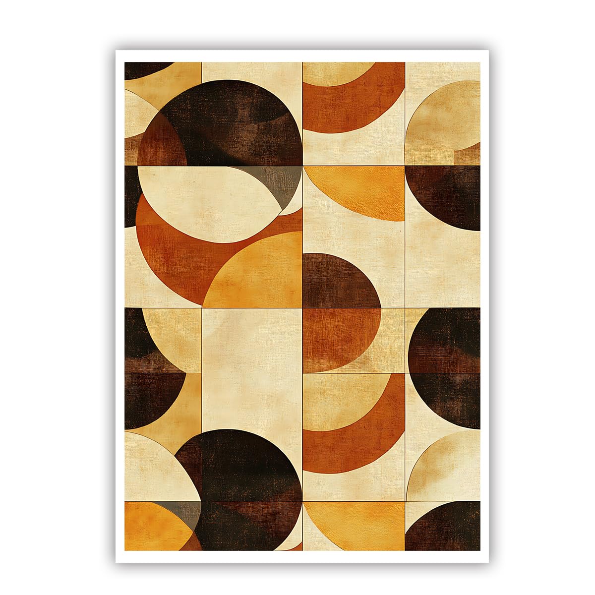 Cuadros en Lienzo Sin Marco Geometría Marrón, Pintura al Óleo Semicírculo Rétro Nórdico Contemporáneo para Salón Hogar 65x95cm