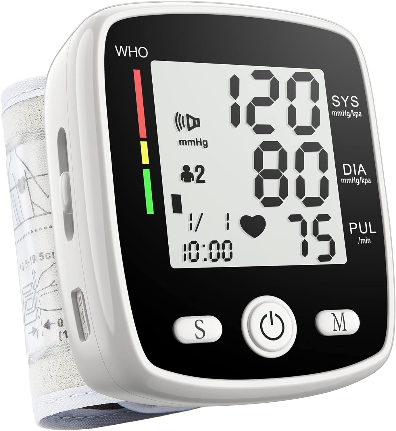Blood Pressure Monitor Automatic Wrist Cuff Machine Carrying Case for Home Use 90 Readings Memory 2 User & Large Display, Black CK-W355