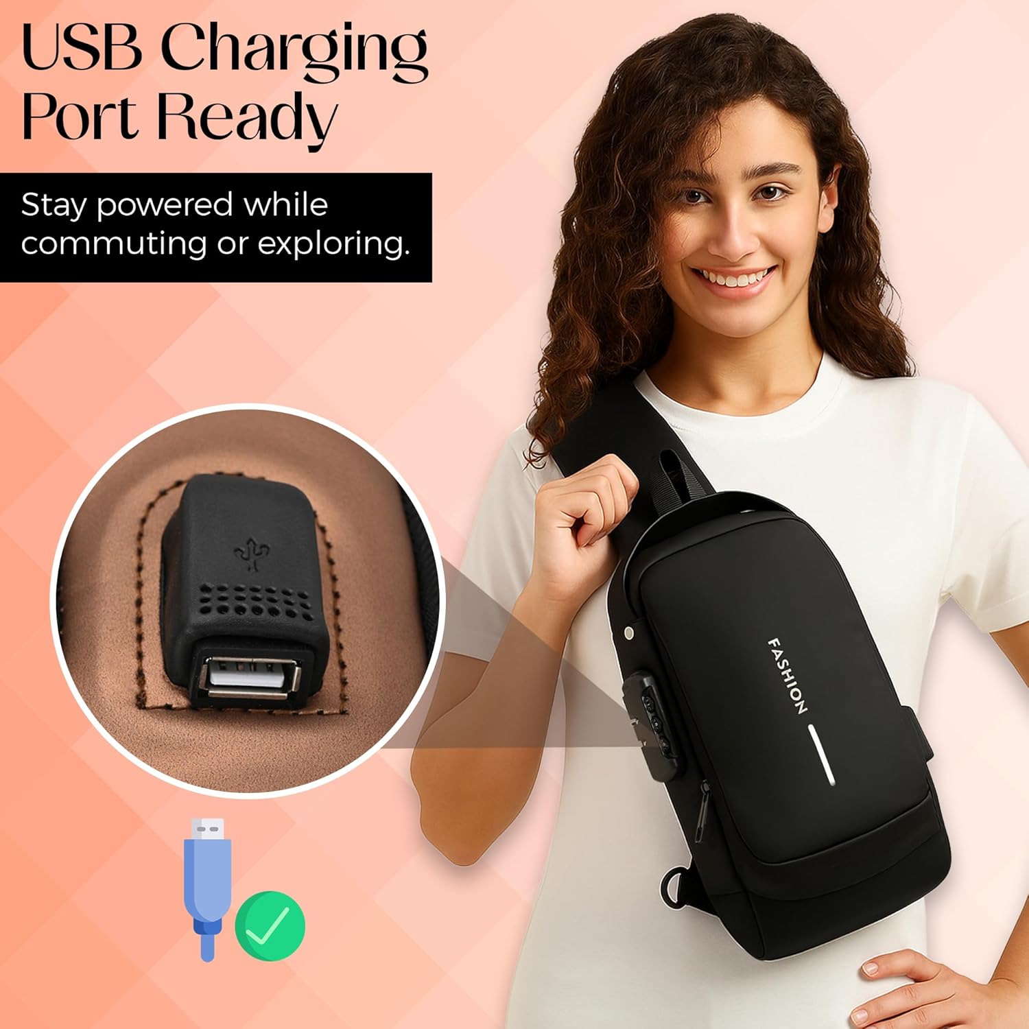 Unisex Anti-Theft Sling Bag with USB Port, Water-Resistant Crossbody Chest Backpack for Travel & Work - Image 5