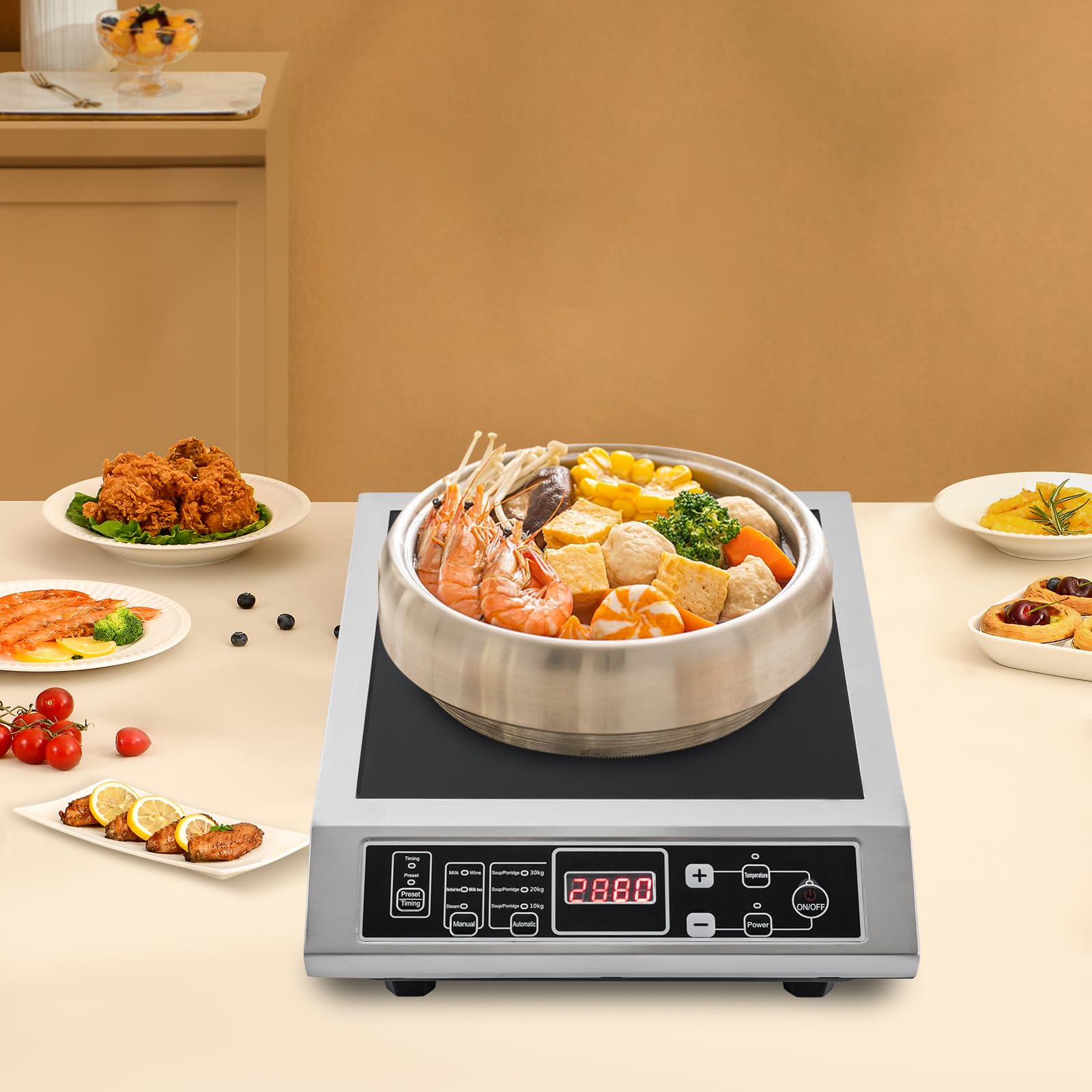 Piano cottura a induzione professionale da 3500 W con 8 livelli di regolazione della temperatura e della potenza, fornello a induzione per cucina, camper, campeggio, ristorante ed esterno
