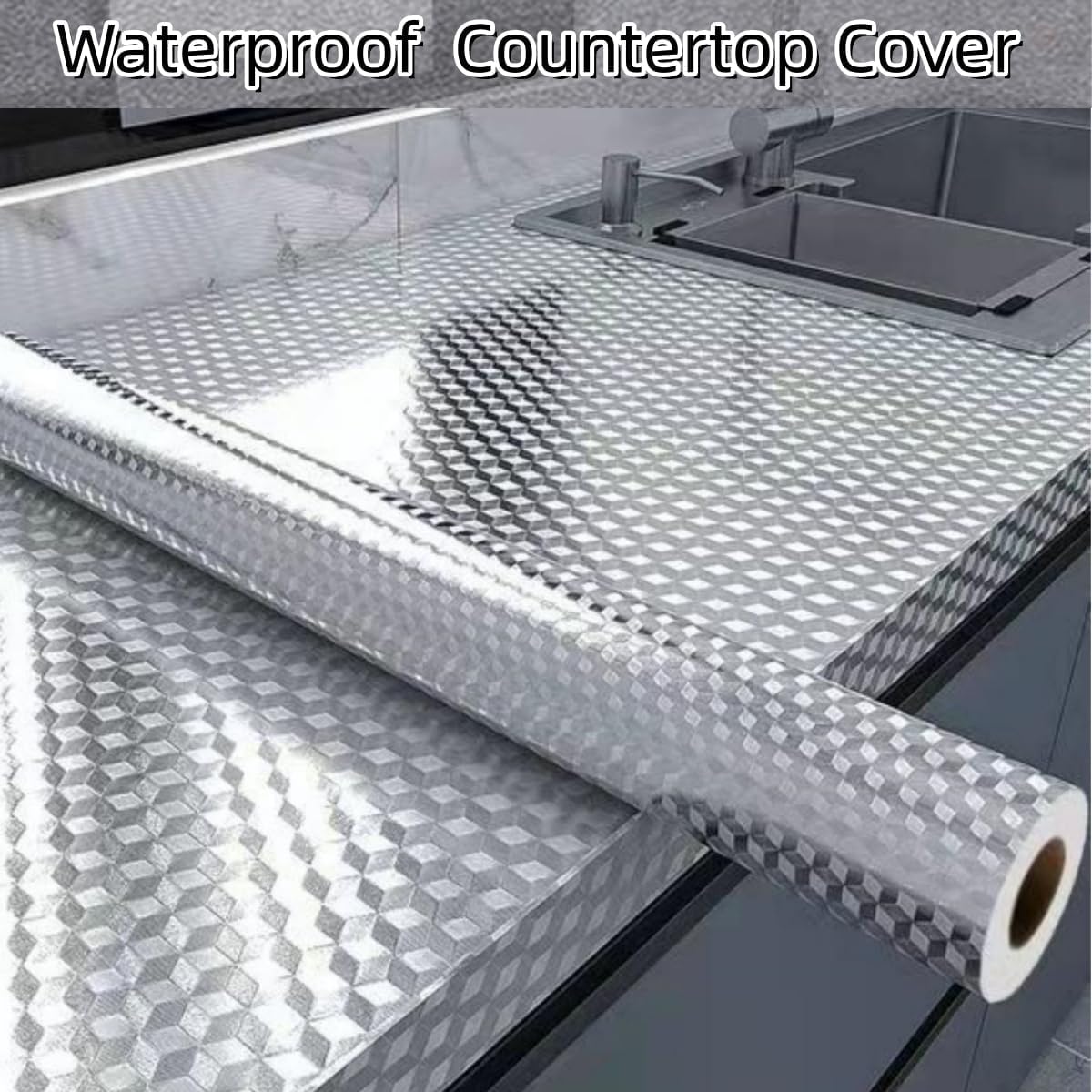 Soqool Autocollant argenté résistant à l'huile pour mur de cuisine, autocollant à décoller et à coller pour dosseret, papier de contact adhésif en feuille d'aluminium pour revêtement d'étagère,