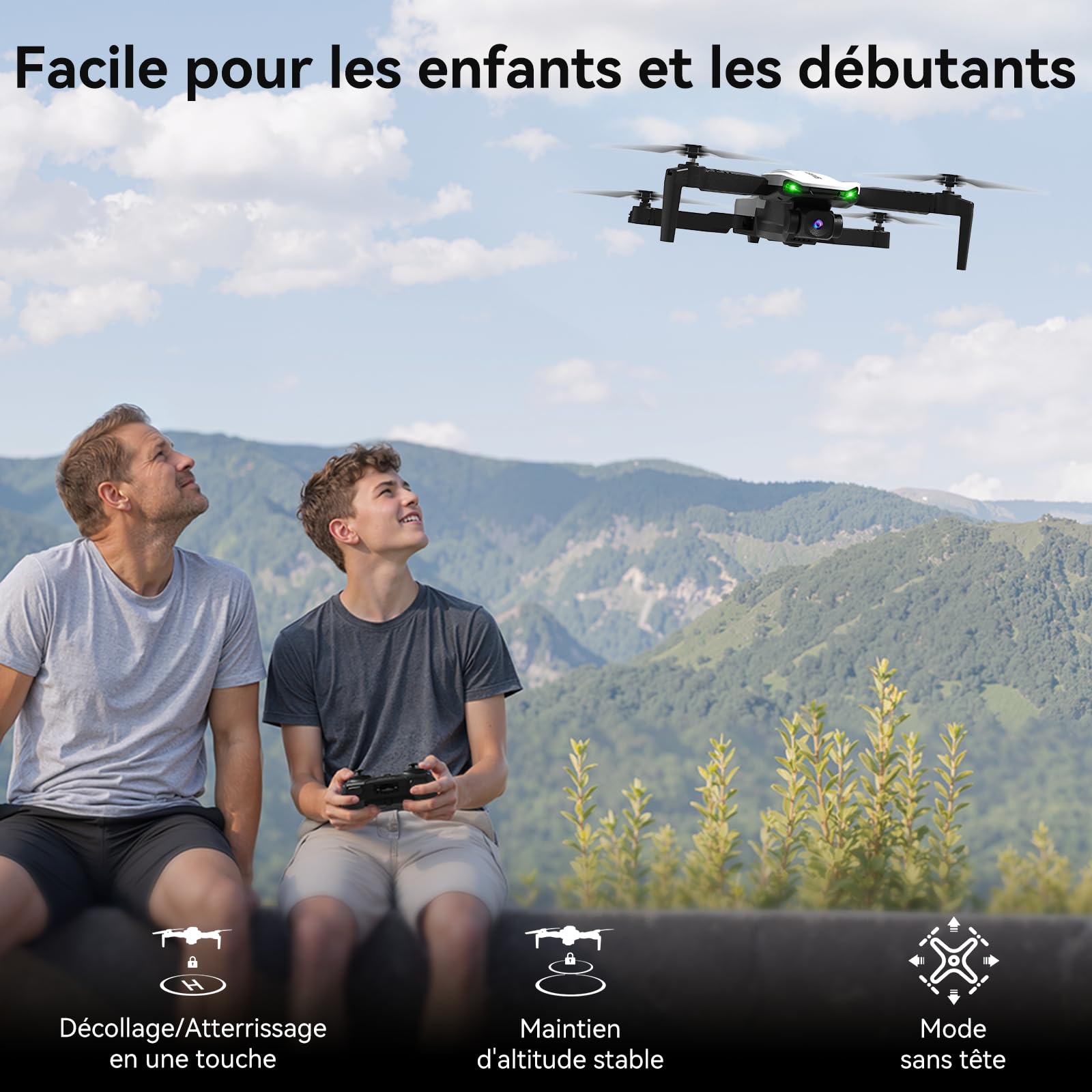 SIMREX Drone avec caméra 1080p pour enfants et adultes (blanc)