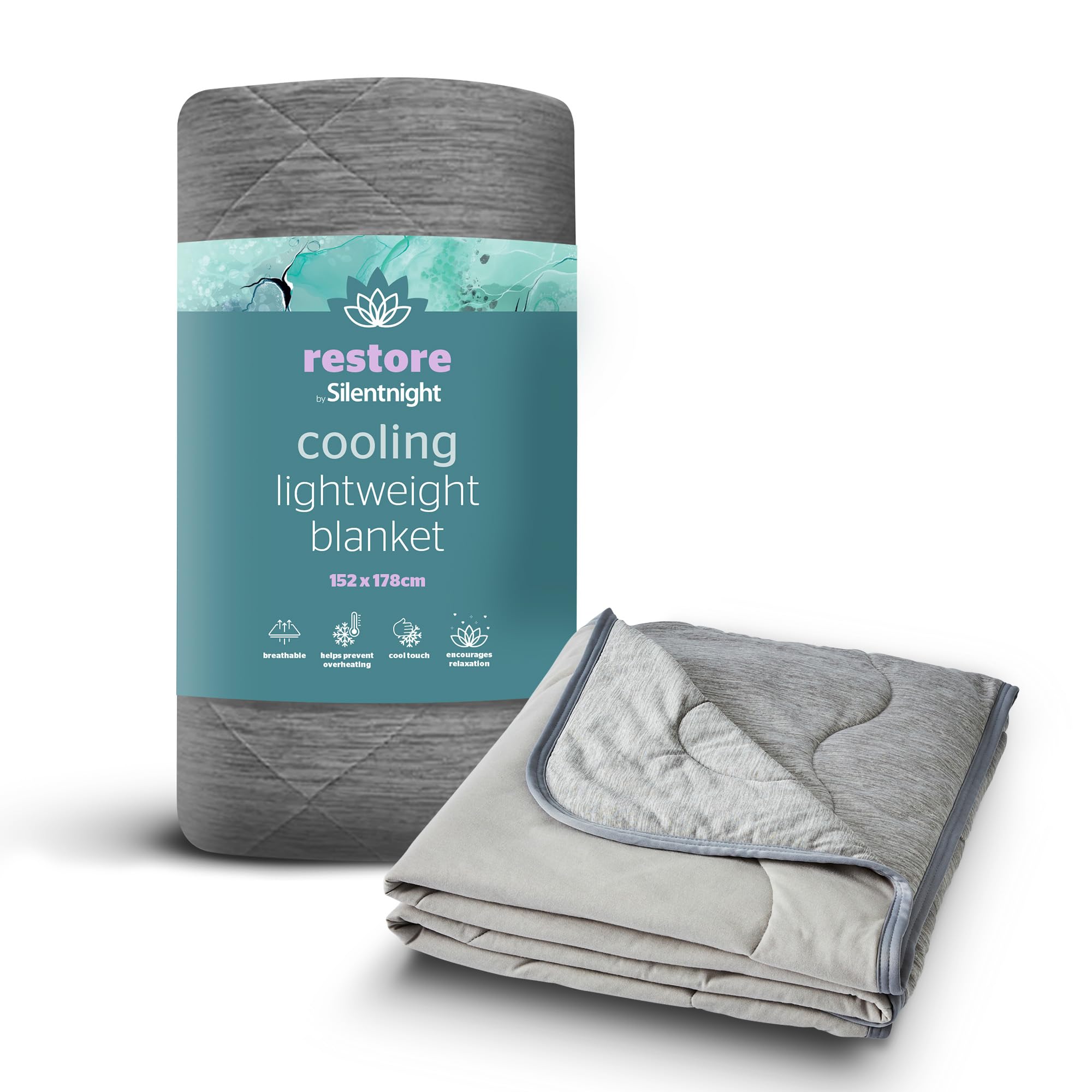Silentnight Restore Cooling Lightweight Blanket - Comfortable Breathable Cool Feeling for Night Sweats Hot Flushes Menopause - Summer Throw for Sofa & Bed Prevents Overheating Fabric, Medium, Grey โ image 1