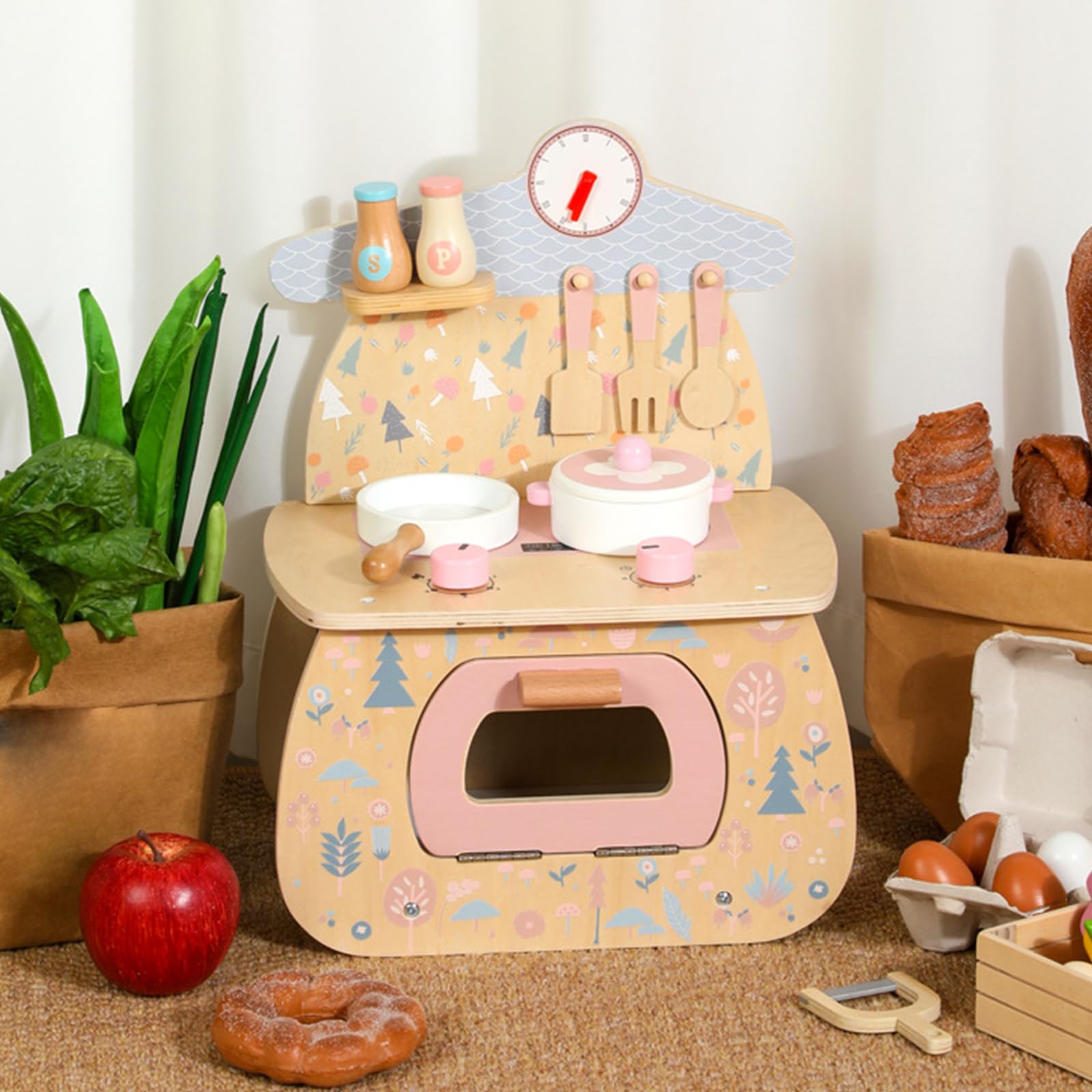 Küchen und Kochherd Set aus Holz, Rollenspielspielzeug mit Töpfen, Pfannen und Utensilien für Kleinkinder, Feinmotorik und soziale Fähigkeiten Rollenspielküchenspielzeug für